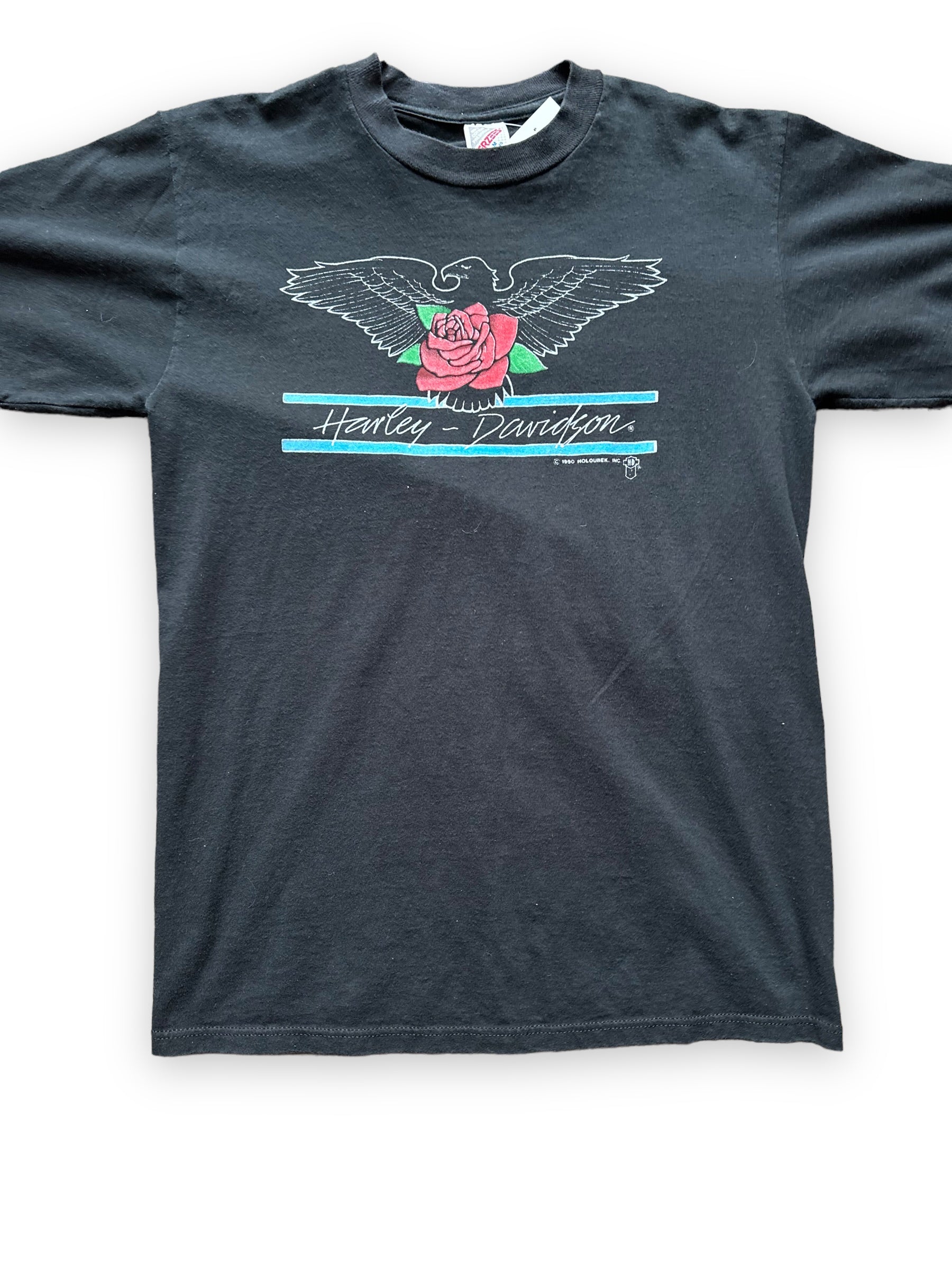 Front Graphic View on Vintage Eagle Leathers Wasilla Alaska Harley Davidson Tee SZ M |  Harley Tees Seattle | Barn Owl Vintage Seattle