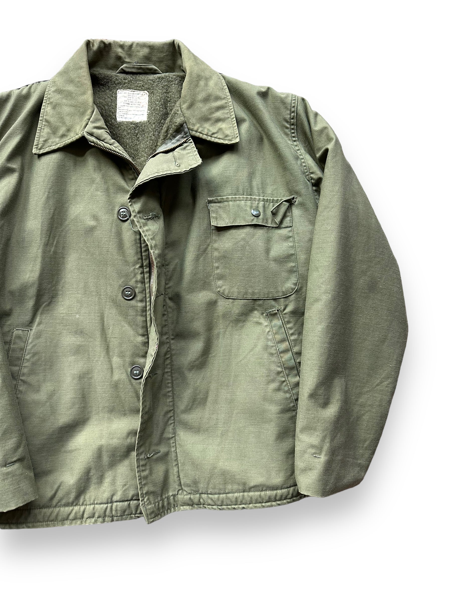 Front Left View of Vintage Viet Nam Era Cold Weather A-2 Jacket SZ XL | Vintage Military Jackets Seattle | Barn Owl Vintage Clothing Seattle