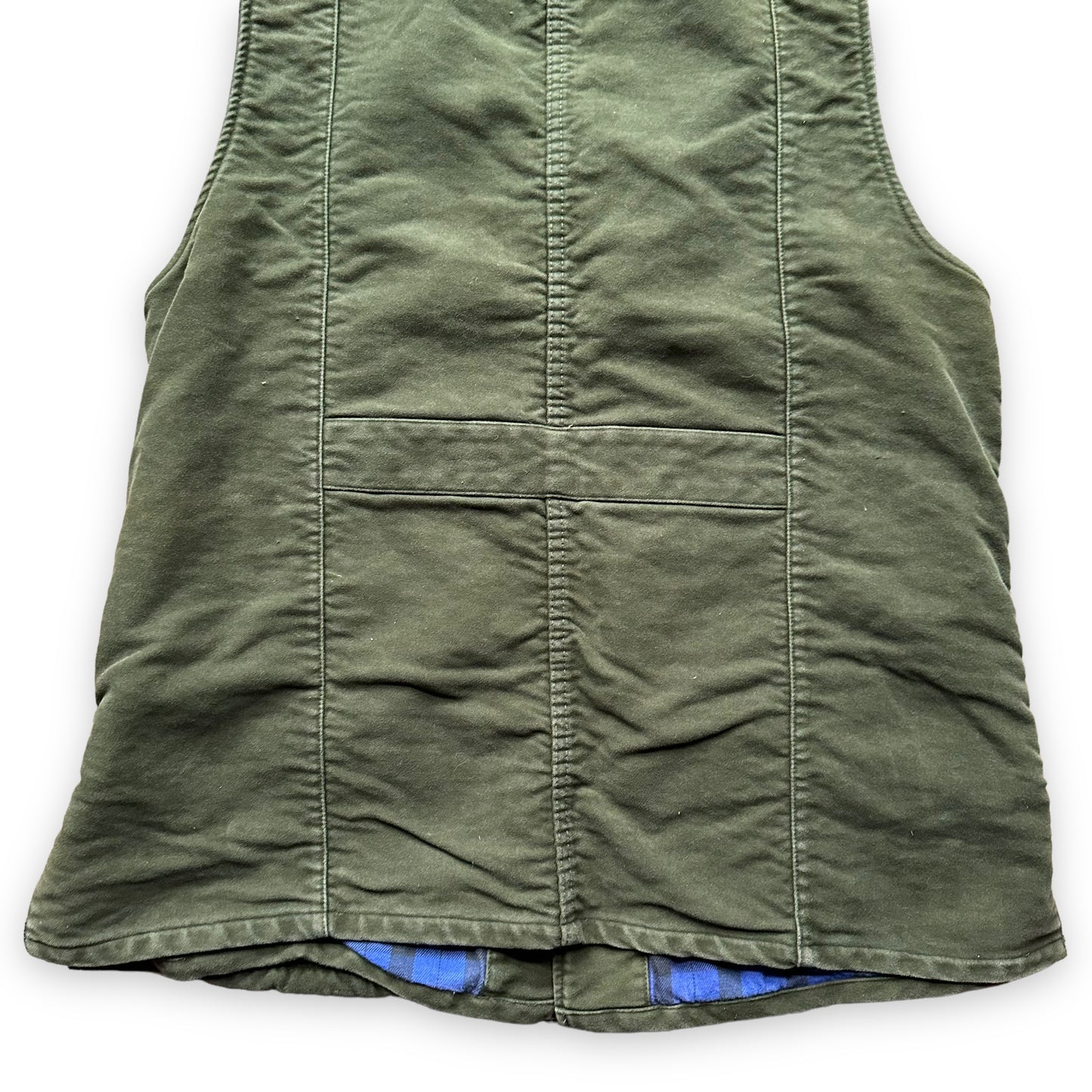 Lower Rear View of Filson Flannel Lined Moleskin Vest SZ M | Barn Owl Vintage Goods | Vintage Filson Workwear Seattle