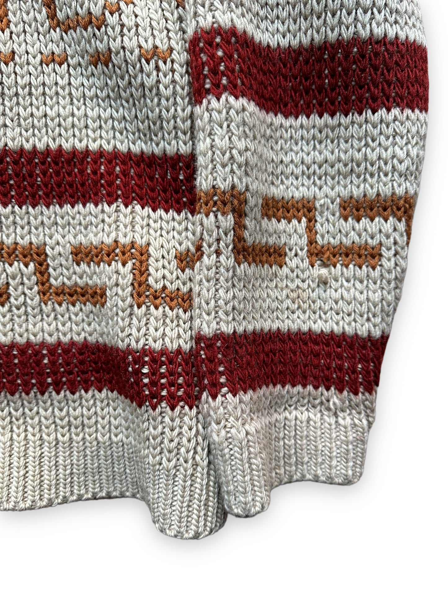 Small Snag On Front Left Sleeve on Vintage Pendleton Westerley "The Dude" Sweater SZ L | Vintage Big Lebowski Pendleton Sweaters Seattle | Barn Owl Vintage Seattle