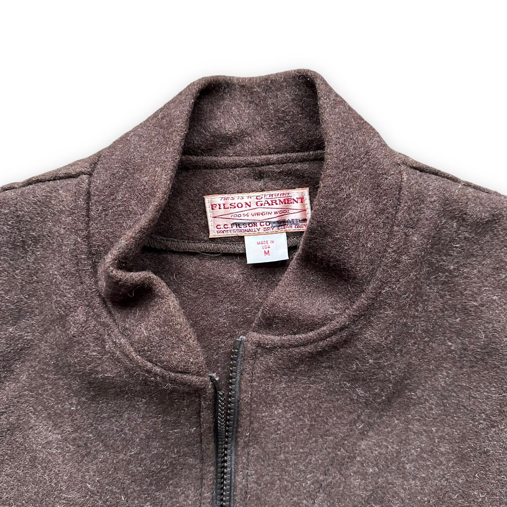 Tag View of Filson Brown Mackinaw Wool Liner SZ M |  Vintage Filson Workwear Seattle | Barn Owl Vintage