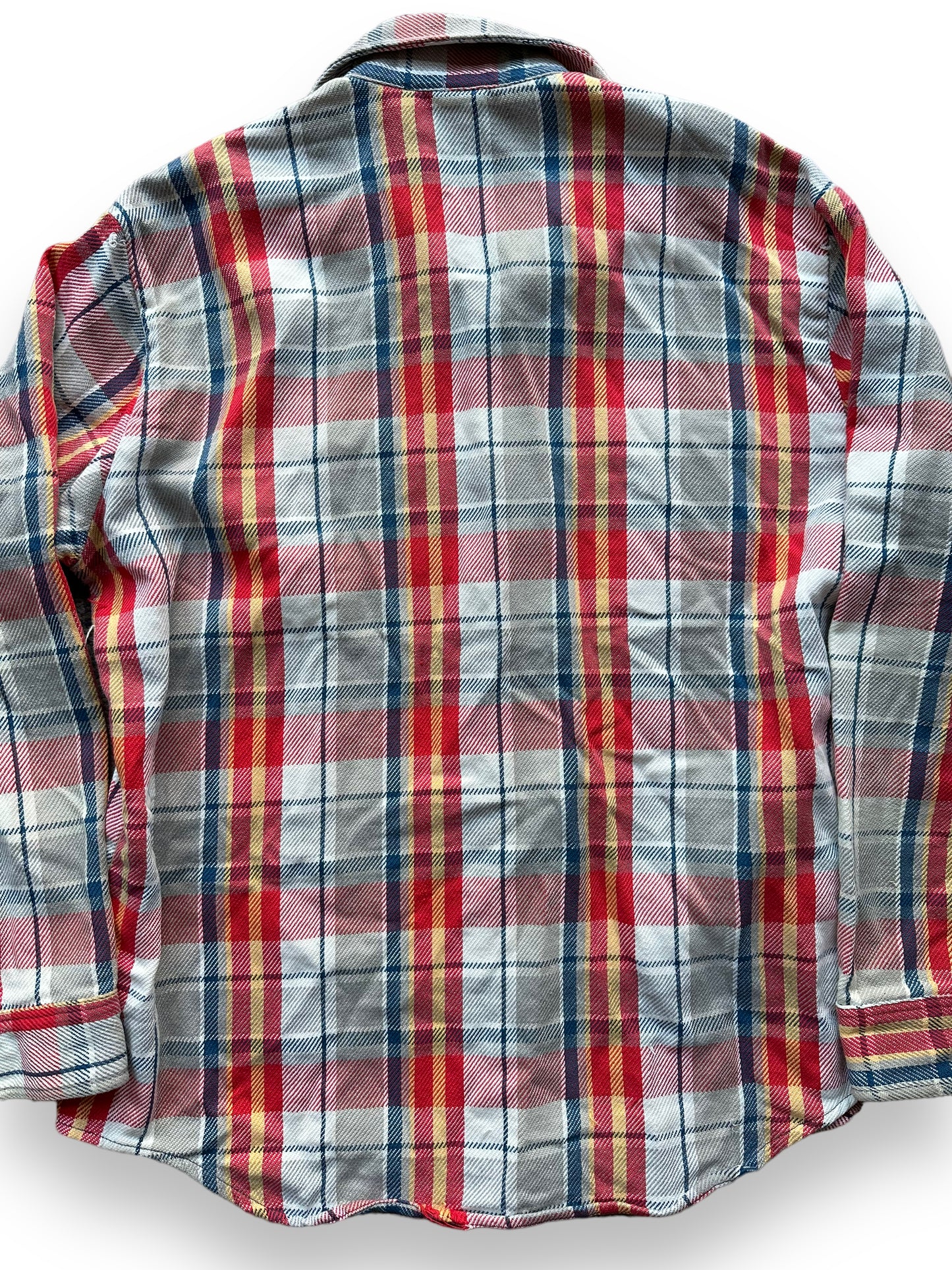 Rear Close Up of Vintage Grey, Red, Yellow & Blue Big Mac Cotton Flannel SZ L Tall | Vintage Cotton Flannel Seattle | Barn Owl Vintage Seattle
