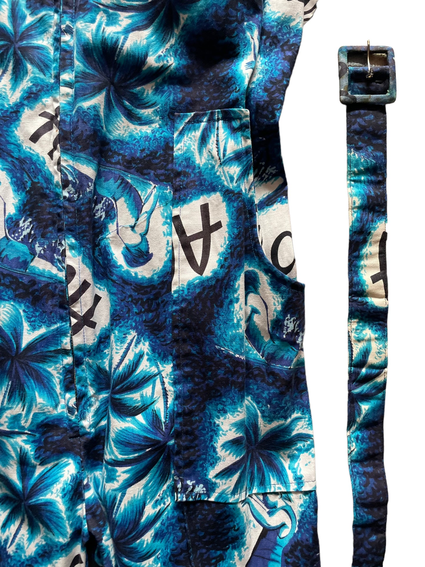 Left front pocket view of Vintage 1950s Mr. Kailua Hawaiian Jumpsuit SZ M-L