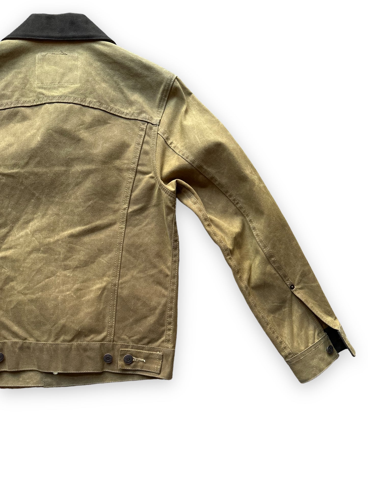 Rear Right View of Levis X Filson Type III Trucker Tan Jacket SZ Small| Filson Levis Trucker Jacket | Vintage Workwear Seattle