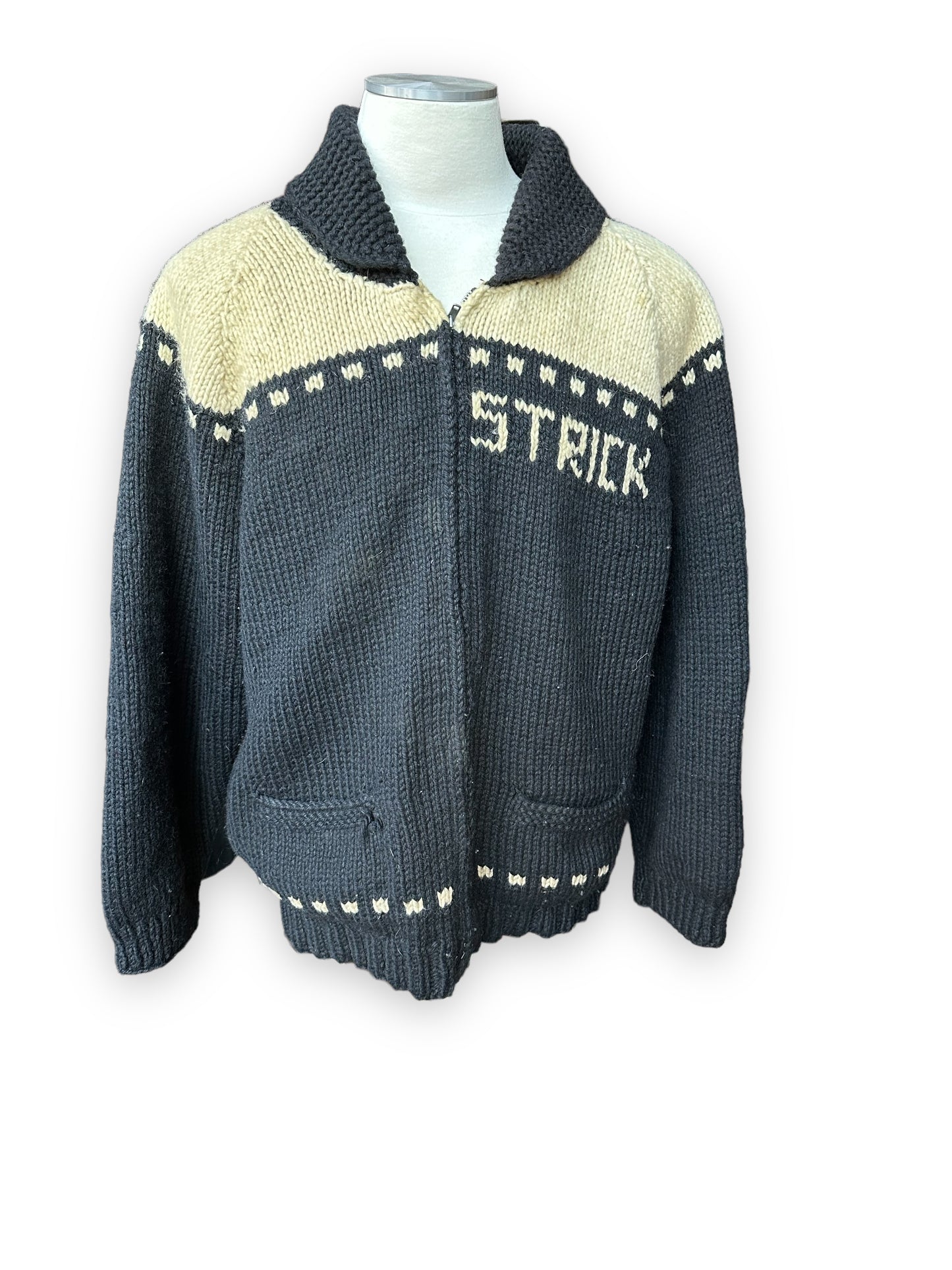 Front View of Vintage Trucker Wool Cowichan SZ XL | Vintage Cowichan Sweaters Seattle | Barn Owl Vintage Seattle