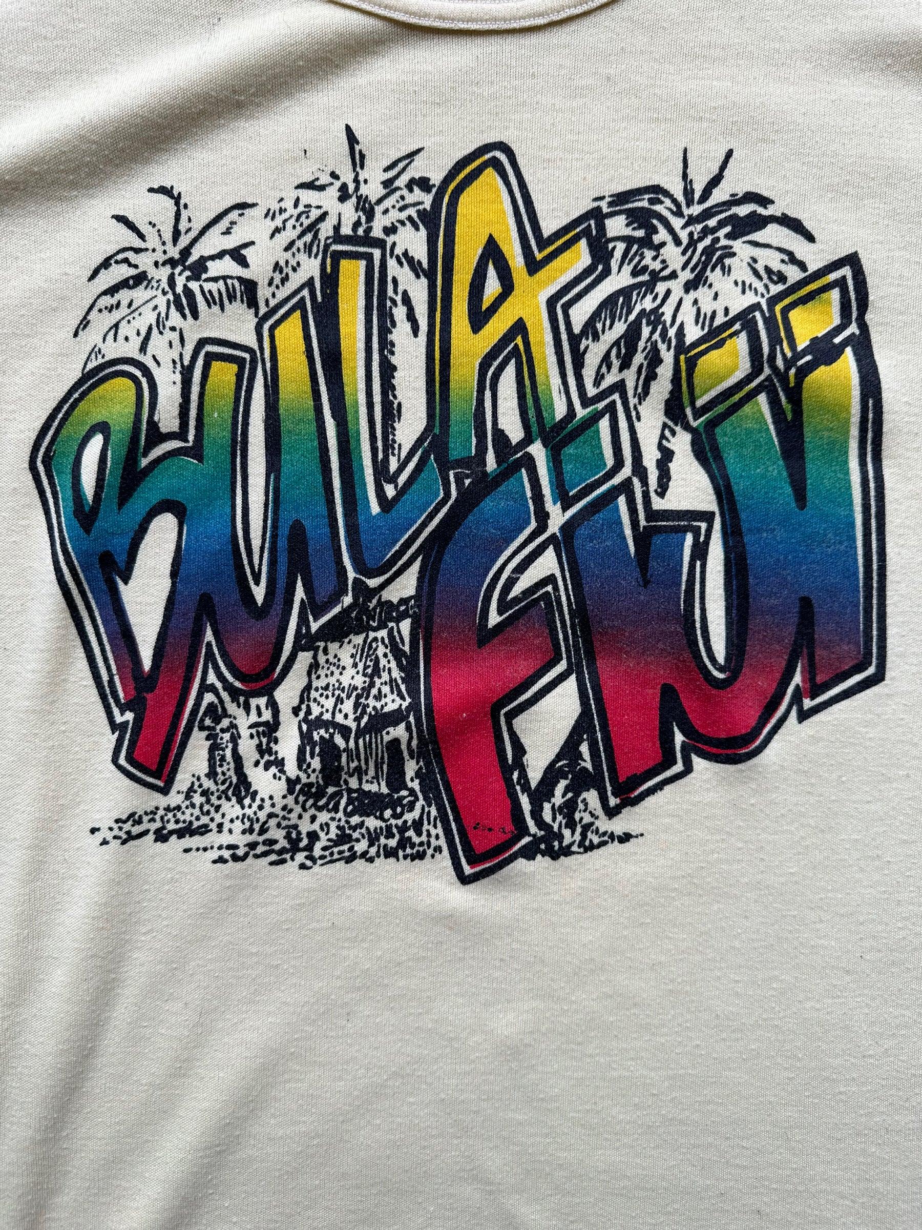 Close Up Front Graphic on Vintage Bula Fiji Yellow Graphic Tee SZ L | Vintage T-Shirts Seattle | Barn Owl Vintage Tees Seattle