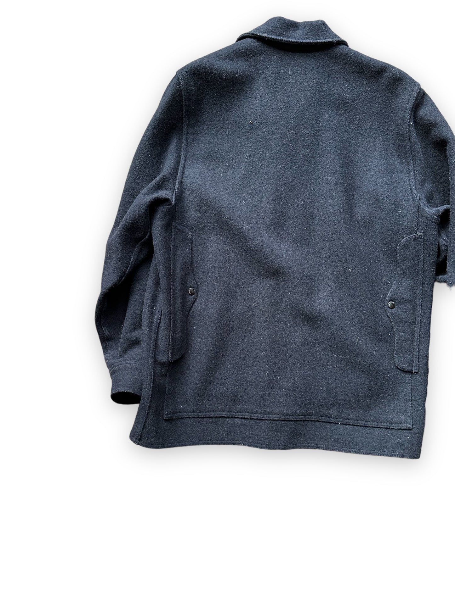 Left Rear View of Black Filson Mackinaw Cruiser SZ 48 | Barn Owl Vintage Goods | Vintage Workwear Seattle