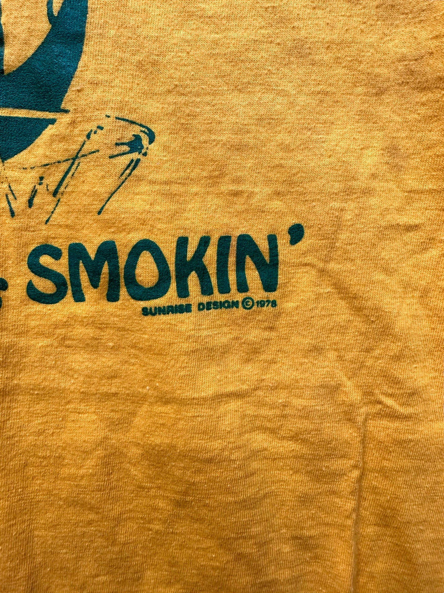 1978 Copyright View of Vintage 1978 Seattle Supersonics Green, Hot & Smoking Playoff Tee SZ M | Vintage Seattle SuperSonics Tees | Barn Owl Vintage
