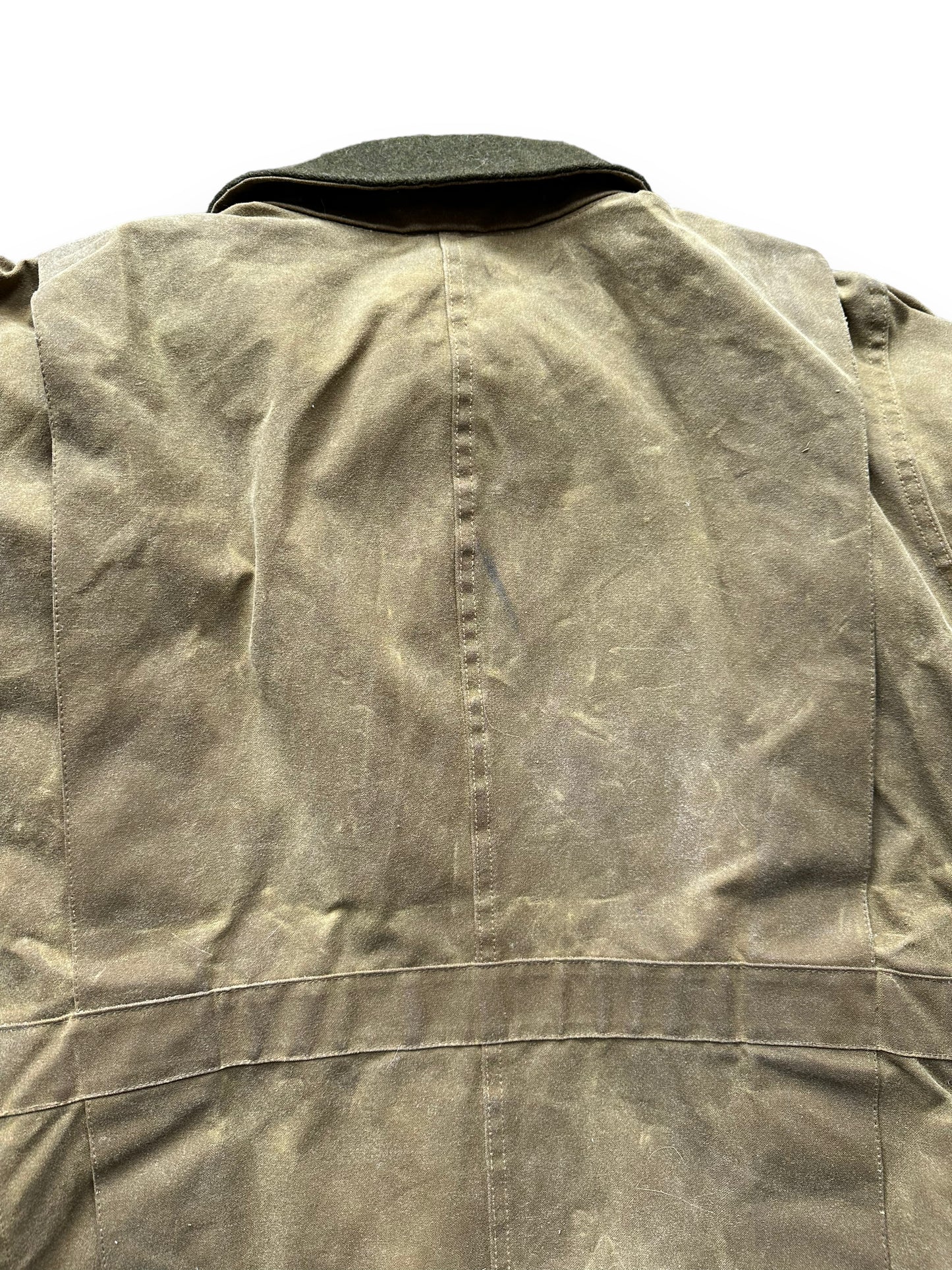 Upper Rear View with Small Blemish on Filson Tin Cloth Jacket SZ XL | Barn Owl Vintage Goods | Filson Workwear Seattle