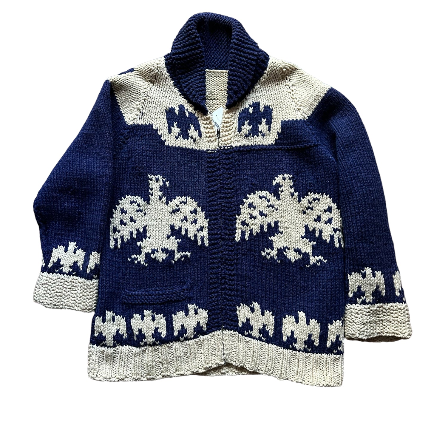 Vintage Thunderbird Cowichan Style Cardigan Sweater SZ L | Seattle Vintage Clothing | Barn Owl Vintage