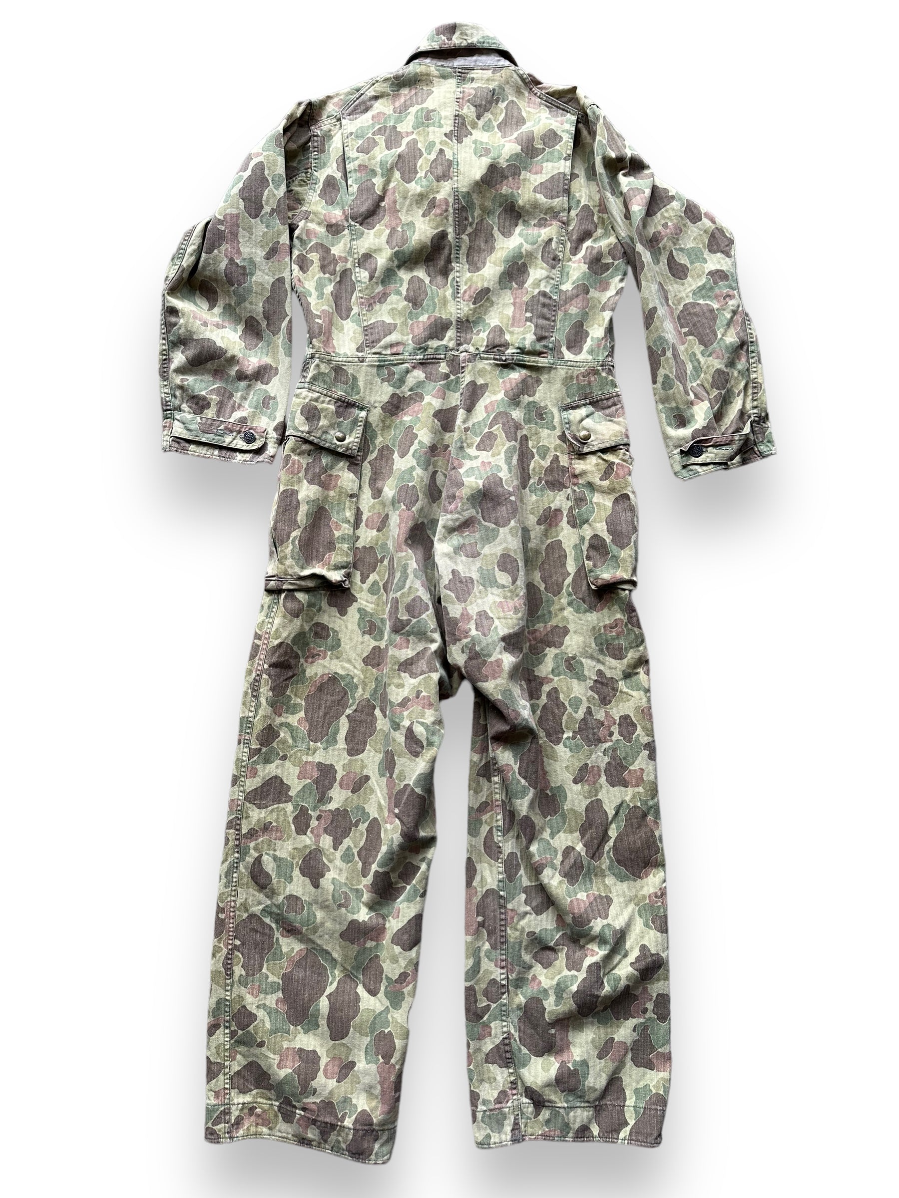 Rear View of Vintage M-4395 HBT Frogskin Camo Coveralls SZ M | Vintage Frog Skin Camo Pants Seattle | Barn Owl Vintage Workwear