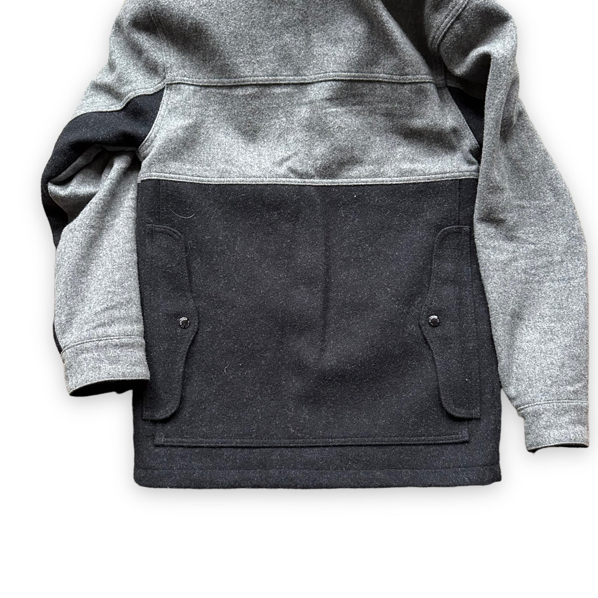 Lower Rear Detail on Filson Black and Grey Mackinaw Wool Cruiser SZ XS |  Filson Jackets Seattle | Barn Owl Vintage
