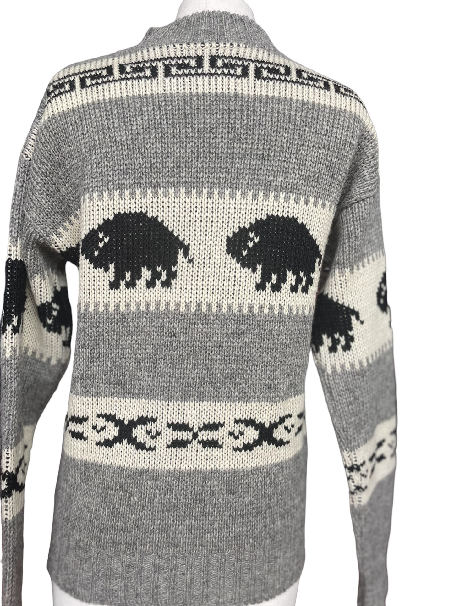 Vintage Brown Bison Wool Sweater Full back view.