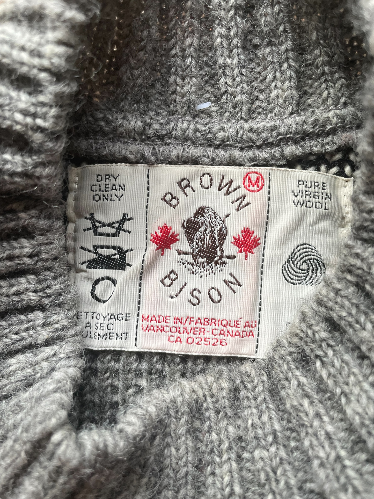 Vintage Brown Bison Wool Sweater View of maker tag.