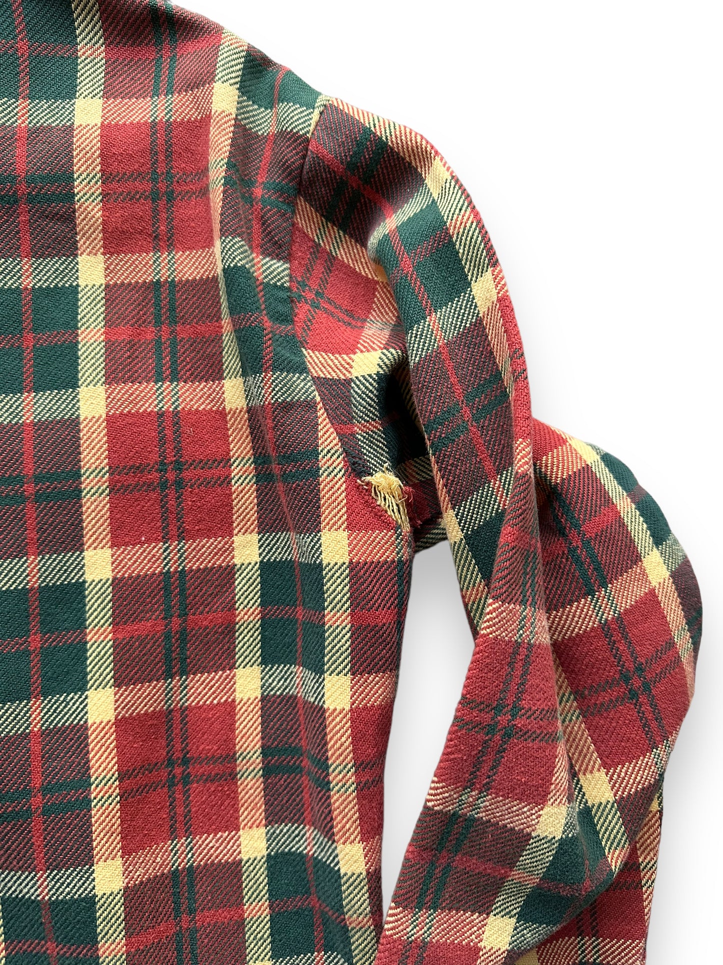 Small Hole in Right Armpit of Vintage Red & Green Big Mac Cotton Flannel SZ M Tall | Vintage Cotton Flannel Seattle | Barn Owl Vintage Seattle