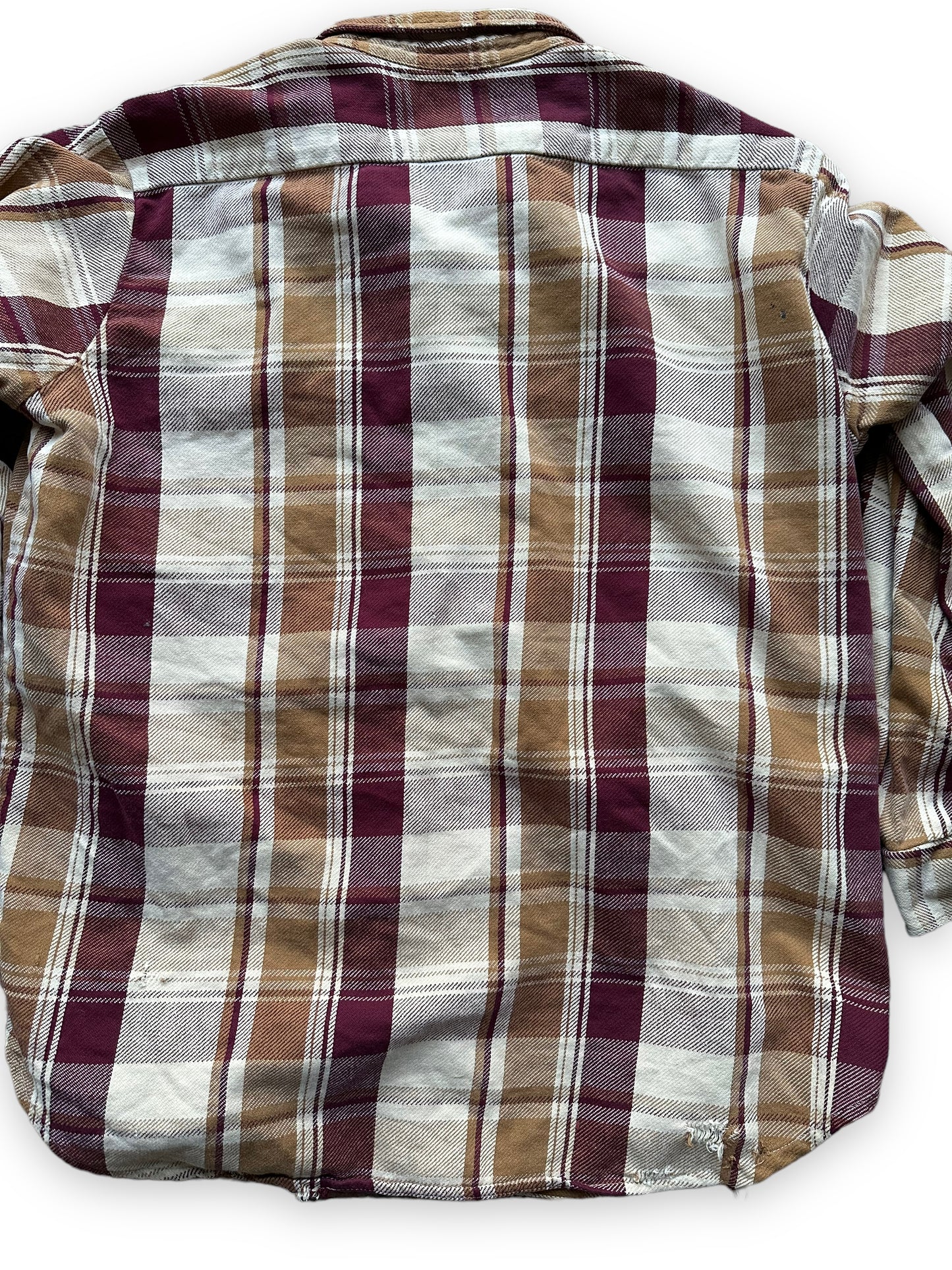Rear Close Up on Vintage Maroon & Brown Alaskan Cotton Flannel SZ XXL Tall | Vintage Cotton Flannel Seattle | Barn Owl Vintage Seattle