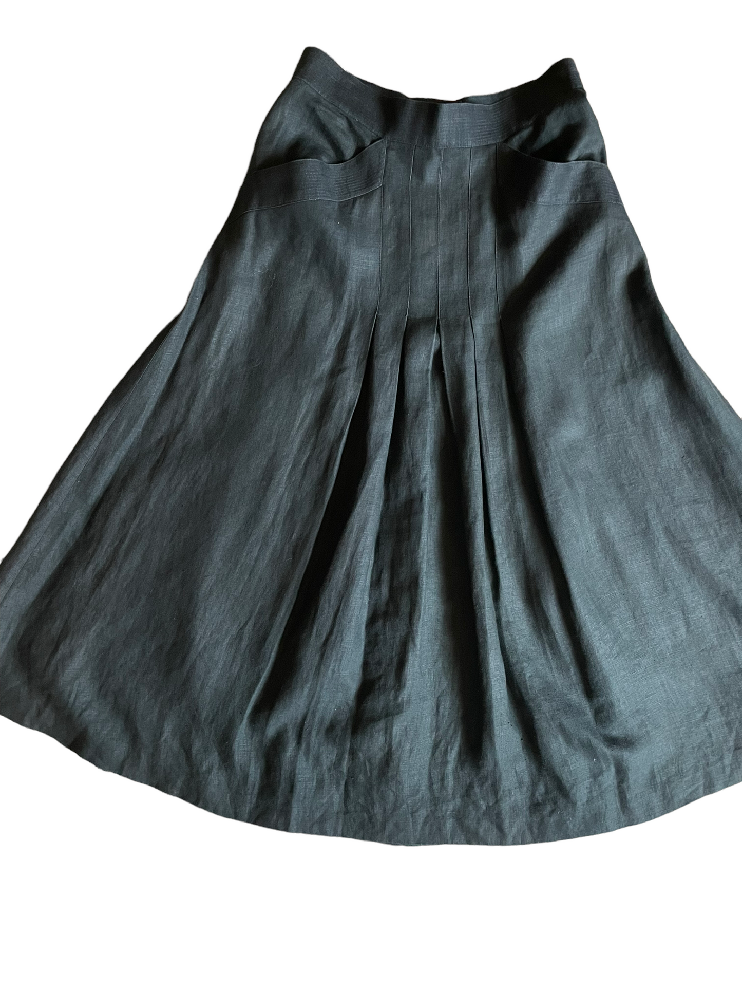 Front flatlay view Vintage 1970s Linen Chanel Skirt | Barn Owl VIntage | Vintage Seattle Skirts