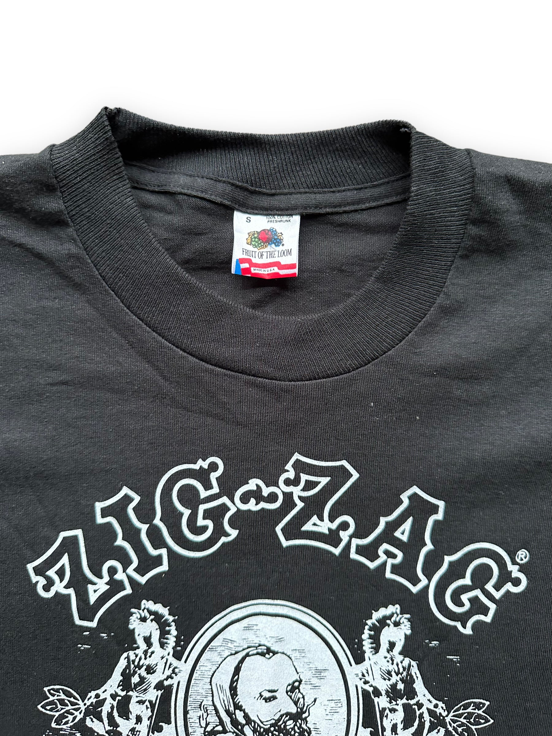 Tag View on Vintage Black Zig-Zag Hand-Rolling Tobacco Tee SZ S | Seattle Vintage Weed Tees | Barn Owl Seattle
