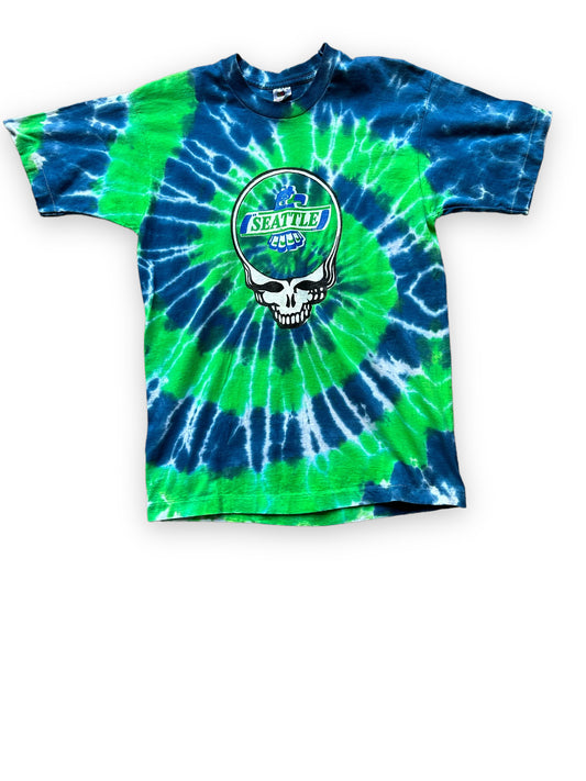 Front View of Vintage Grateful Dead Seattle Thunderbirds Tie Dye Tour Tee SZ L  |  Vintage Grateful Dead Tee Seattle | Barn Owl Vintage