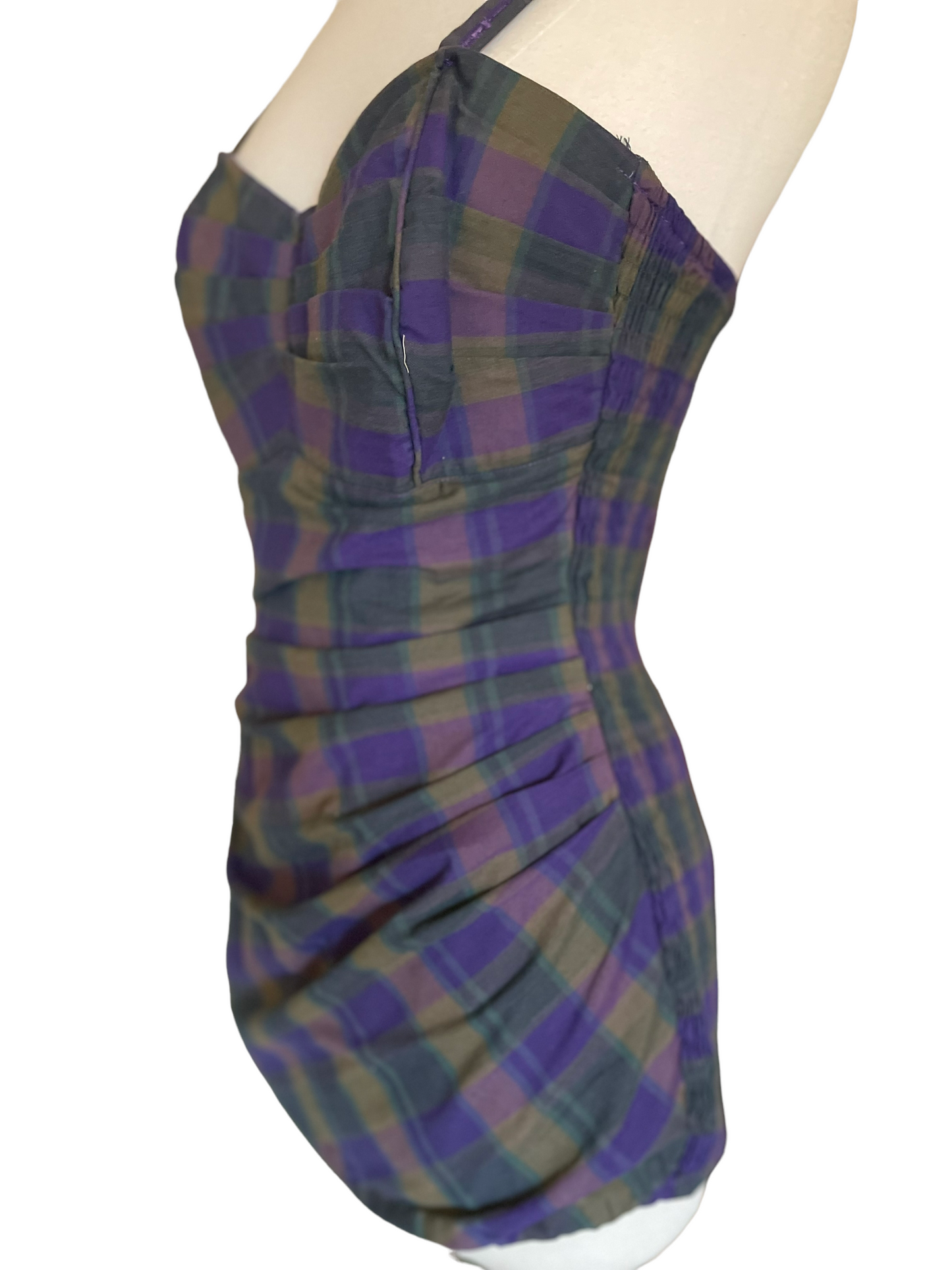 Left side view Vintage 1950s Plaid cotton Swimsuit SZ L | Barn Owl Vintage | Seattle Vintage Swimwear