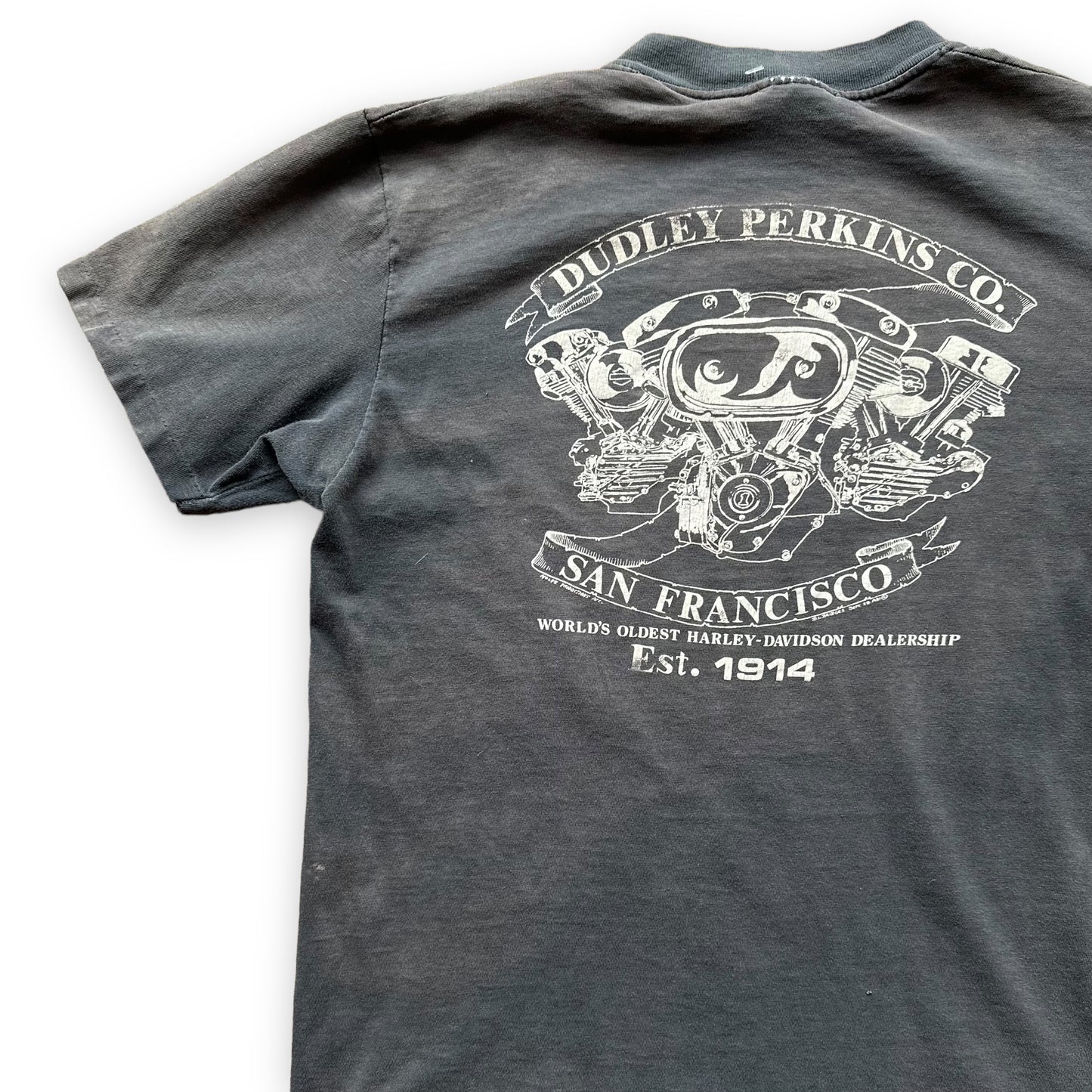 Left Rear View on Vintage 1981 Smoke Em Til The Wheels Fall Off Harley Davidson TShirt SZ L | Vintage Harley Tee | Barn Owl Vintage Seattle