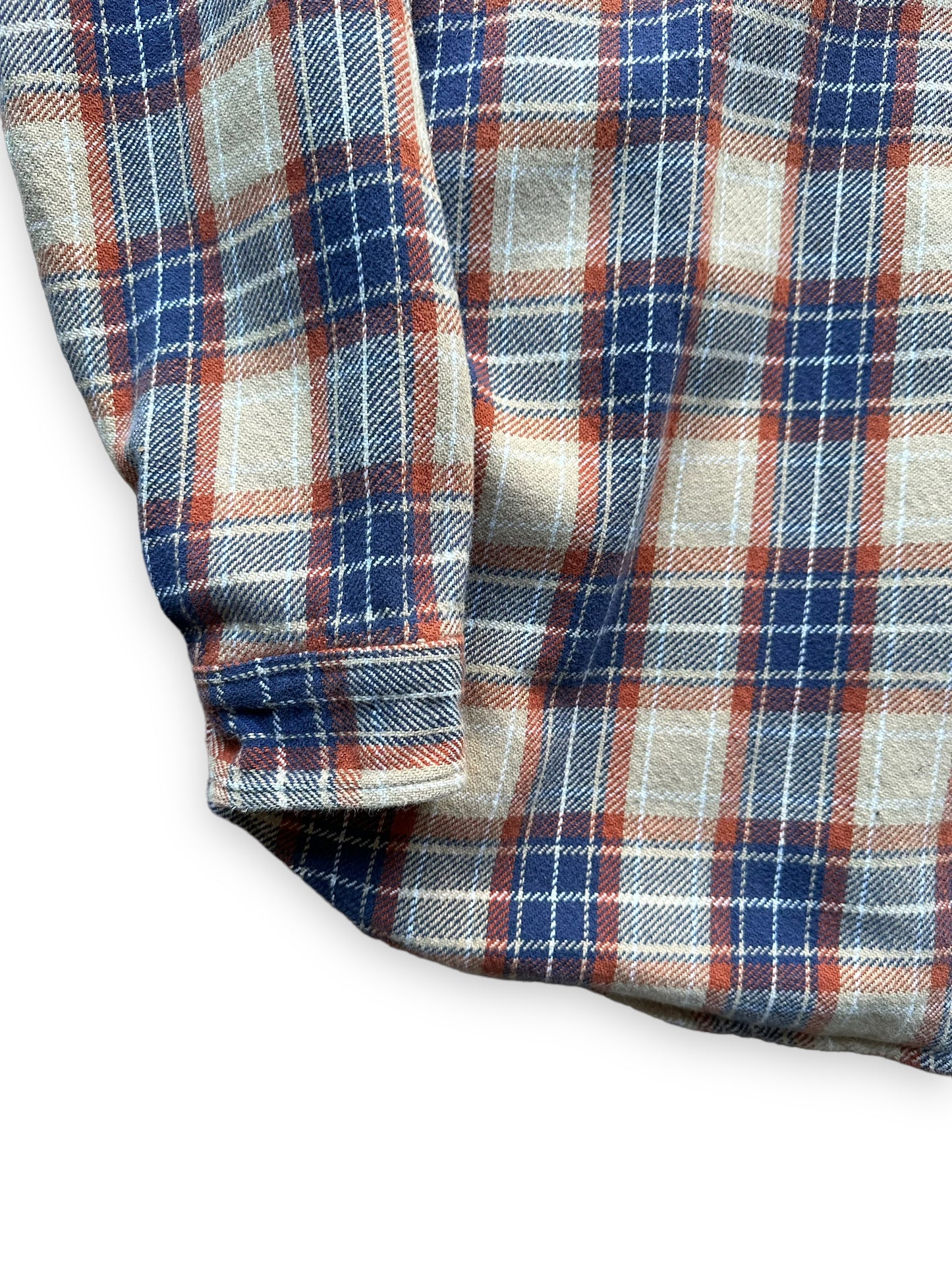 Cuff View of Vintage Tan & Blue Big Mac Cotton Flannel SZ XL Tall | Barn Owl Vintage Seattle | Vintage Cotton Flannel Seattle