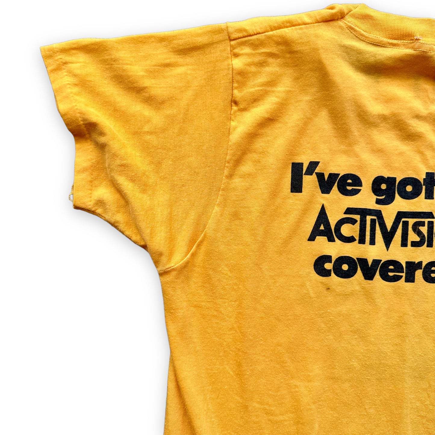 Left Rear View of Vintage Activision No Gaping Holes Graphic Tee Template SZ S | Vintage Video Game Tee Seattle | Barn Owl Vintage