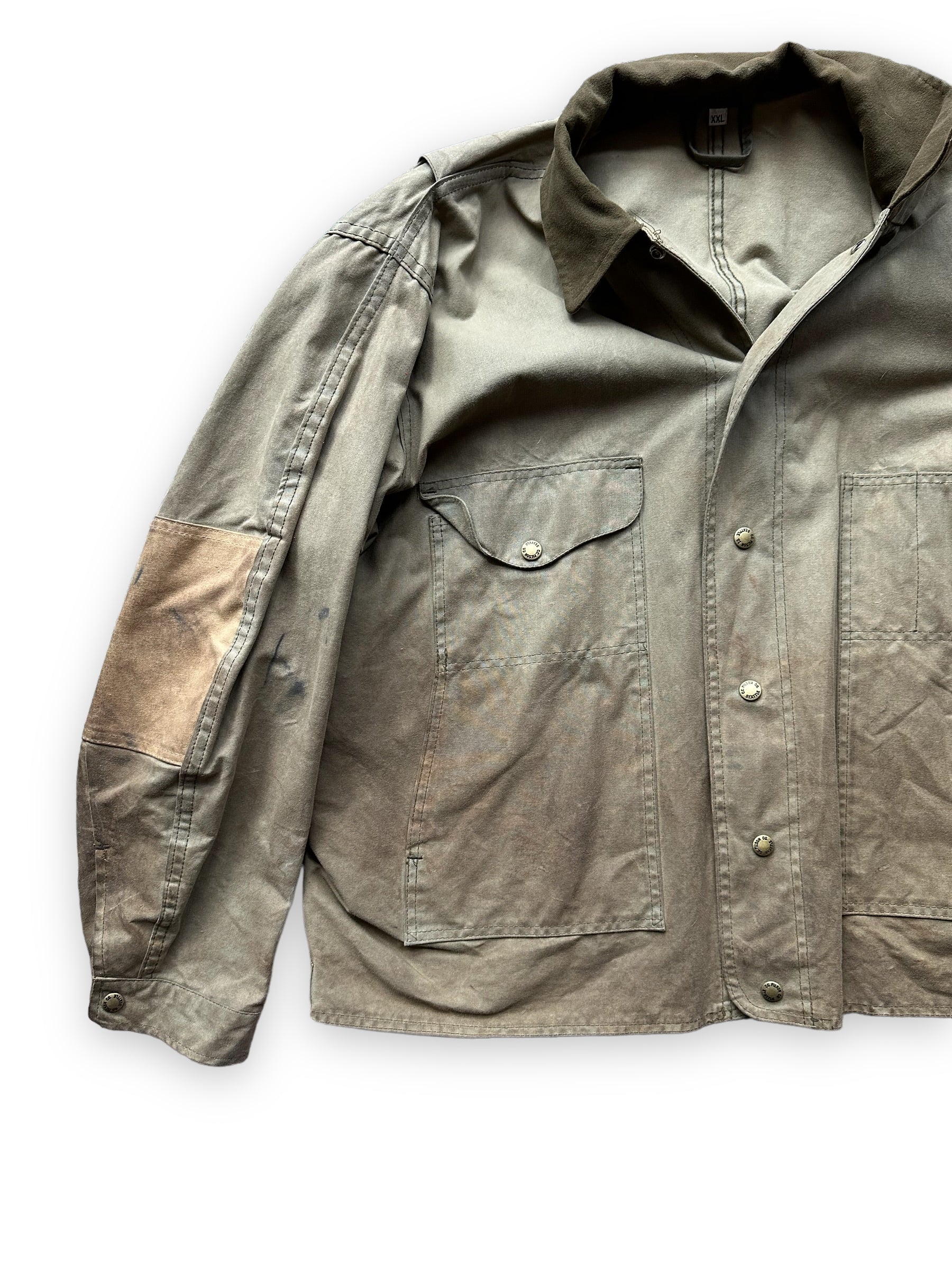 Front Right View of Filson Tin Cloth Shooting Jacket Style 420 SZ XXL |  Barn Owl Vintage Goods | Vintage Workwear Seattle