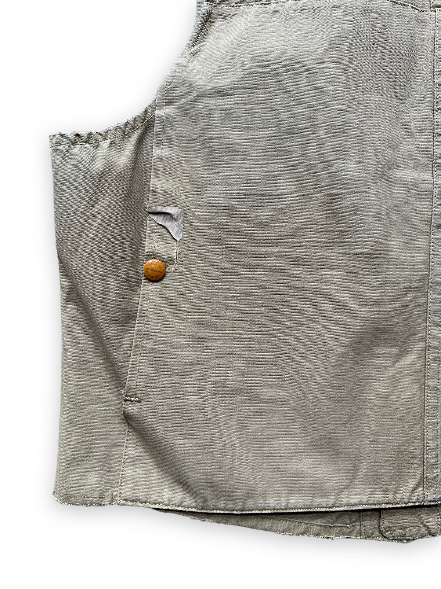 Left Rear View of Vintage 1930s Era Filson FilClo Era Tin Cloth Vest SZ L | FilClo Vintage Workwear | Barn Owl Vintage Seattle