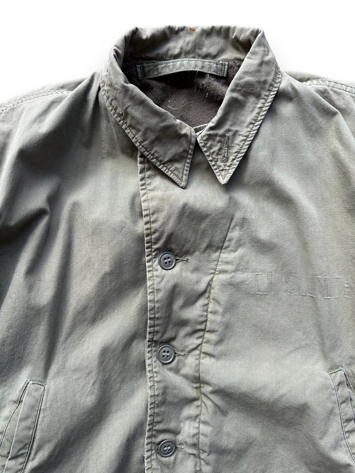 Upper Front View of Vintage WWII USN M-41 Field Jacket SZ M | Seattle Vintage Military Gear | Barn Owl Vintage Clothing Seattle