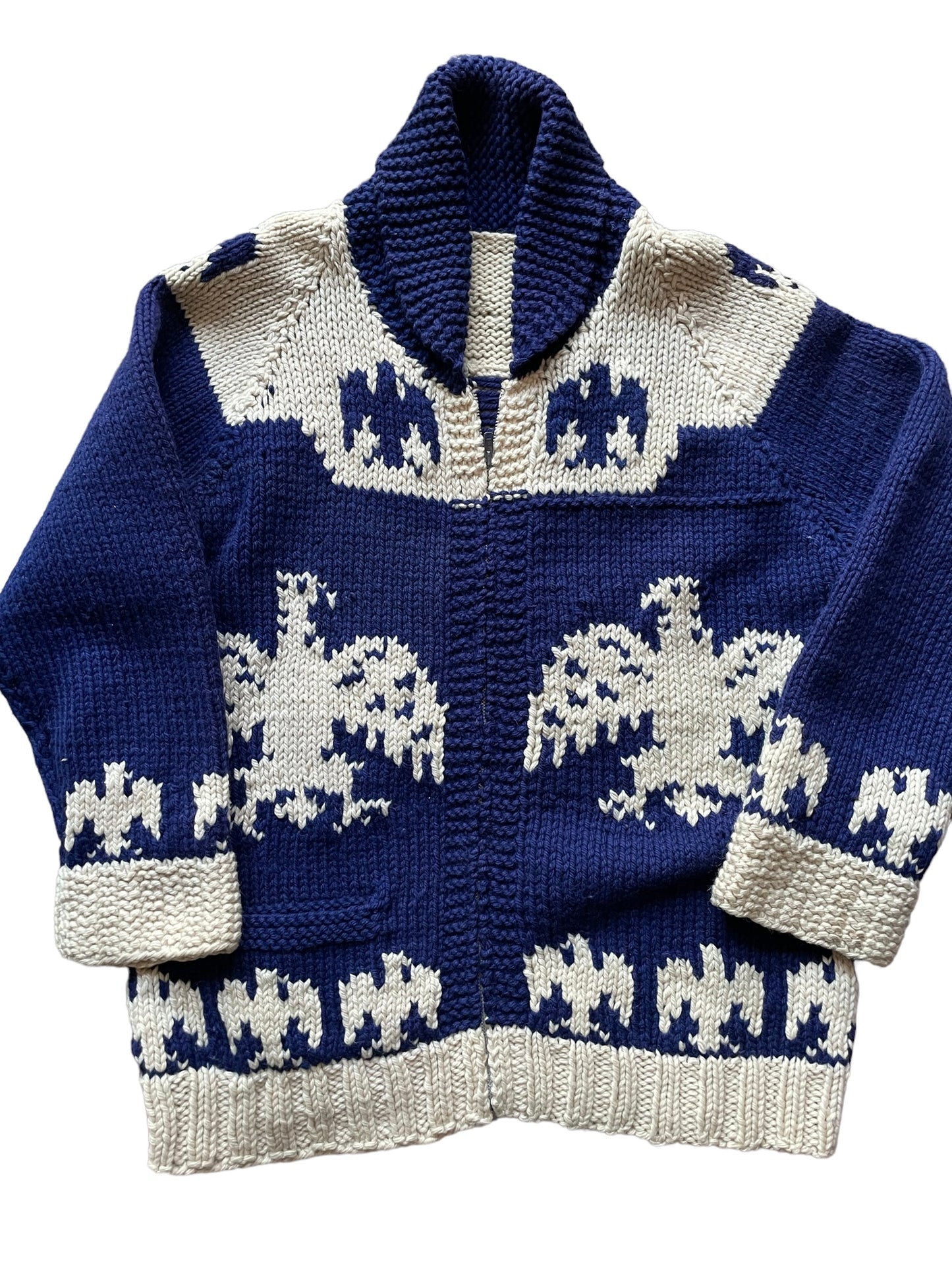 1950s eagle cowichan style sweater front view. Barn owl seattle seattle true vintage