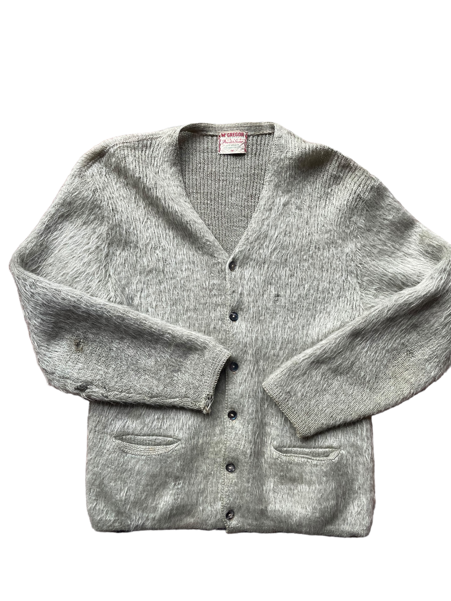 Front View of Vintage McGregor Powder Snow Mohair Cardigan SZ M | Barn Owl Vintage | Vintage Mohair Cardigan