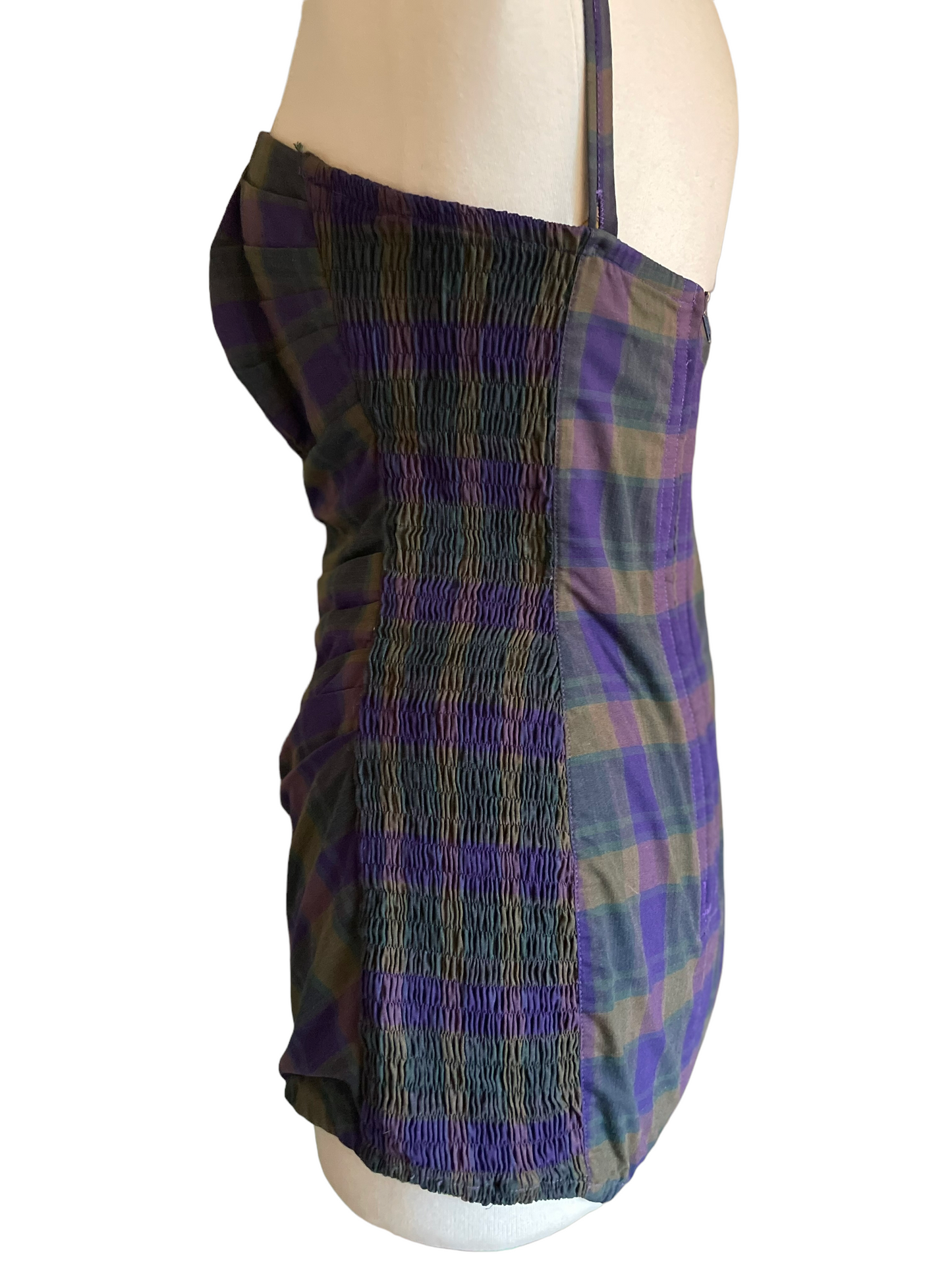 Left side view Vintage 1950s Plaid cotton Swimsuit SZ L | Barn Owl Vintage | Seattle Vintage Swimwear