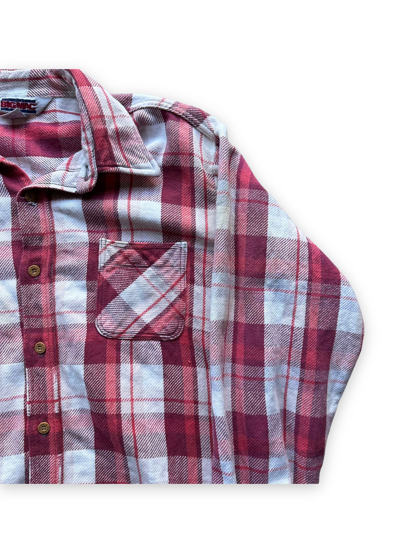 Upper Left View of Vintage Pink and Light Purple Big Mac Cotton Flannel SZ XL Tall | Barn Owl Vintage Seattle | Vintage Cotton Flannel Seattle