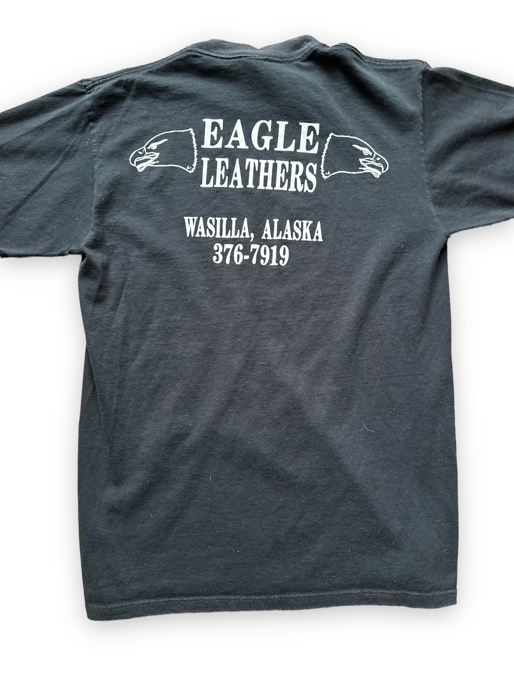 Rear Graphic Close Up on Vintage Eagle Leathers Wasilla Alaska Harley Davidson Tee SZ M |  Harley Tees Seattle | Barn Owl Vintage Seattle