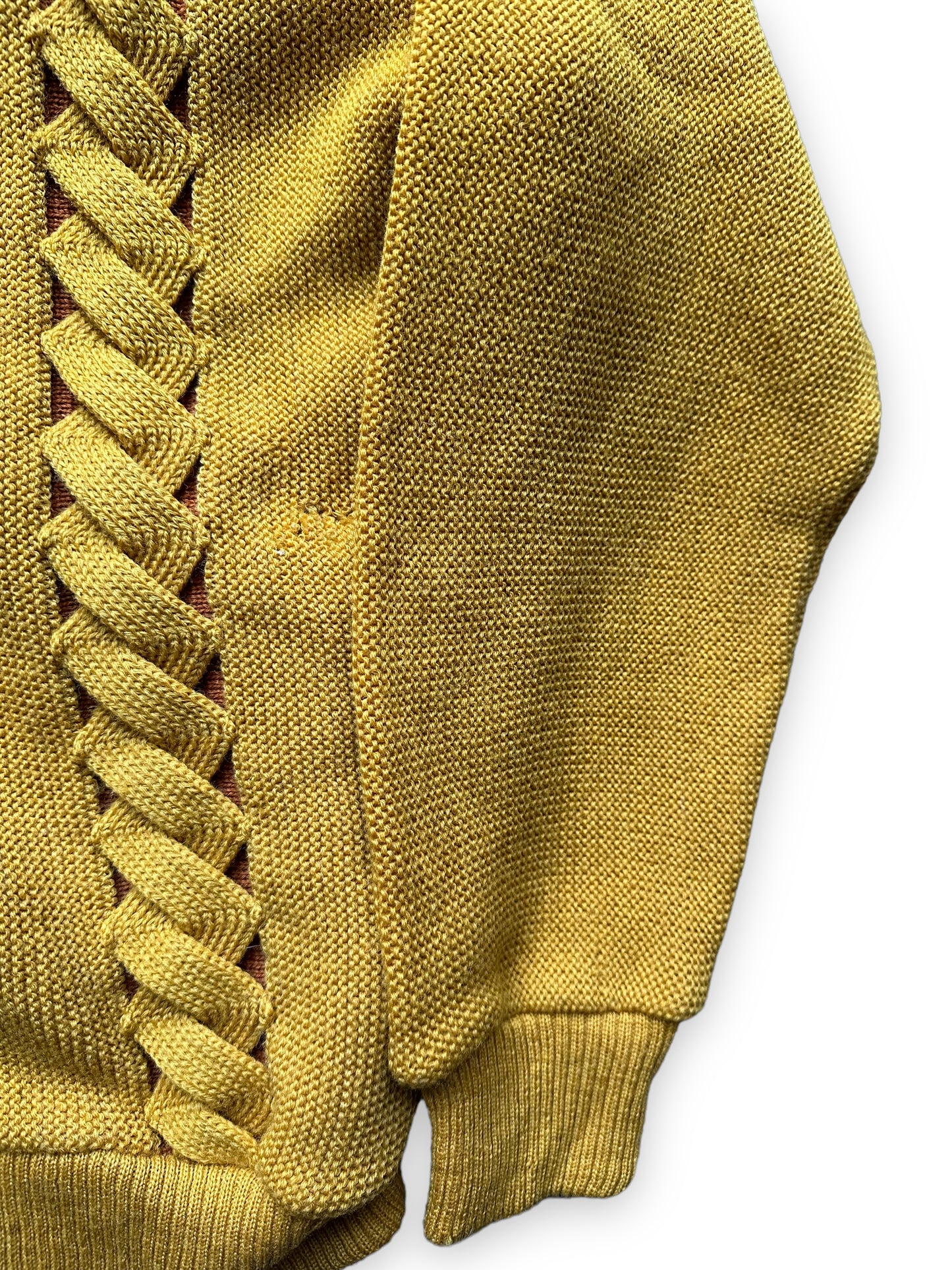 Detail of Wear on Vintage Seattle Knitting Mills Golden Double Helix Wool Sweater SZ M | Vintage Cardigan Sweaters Seattle | Barn Owl Vintage Seattle