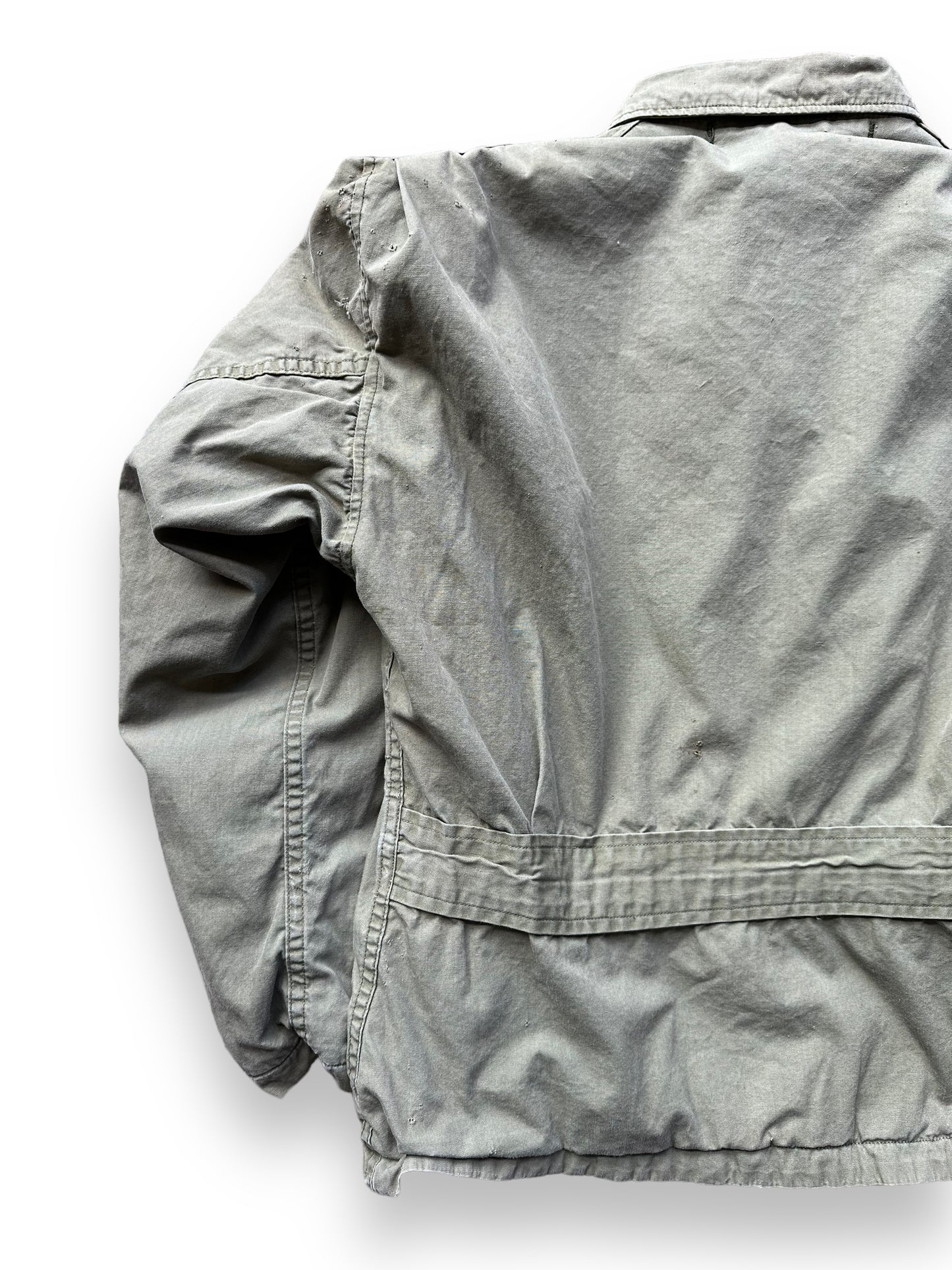 Rear Left View of Vintage WWII USN M-41 Field Jacket SZ M | Seattle Vintage Military Gear | Barn Owl Vintage Clothing Seattle