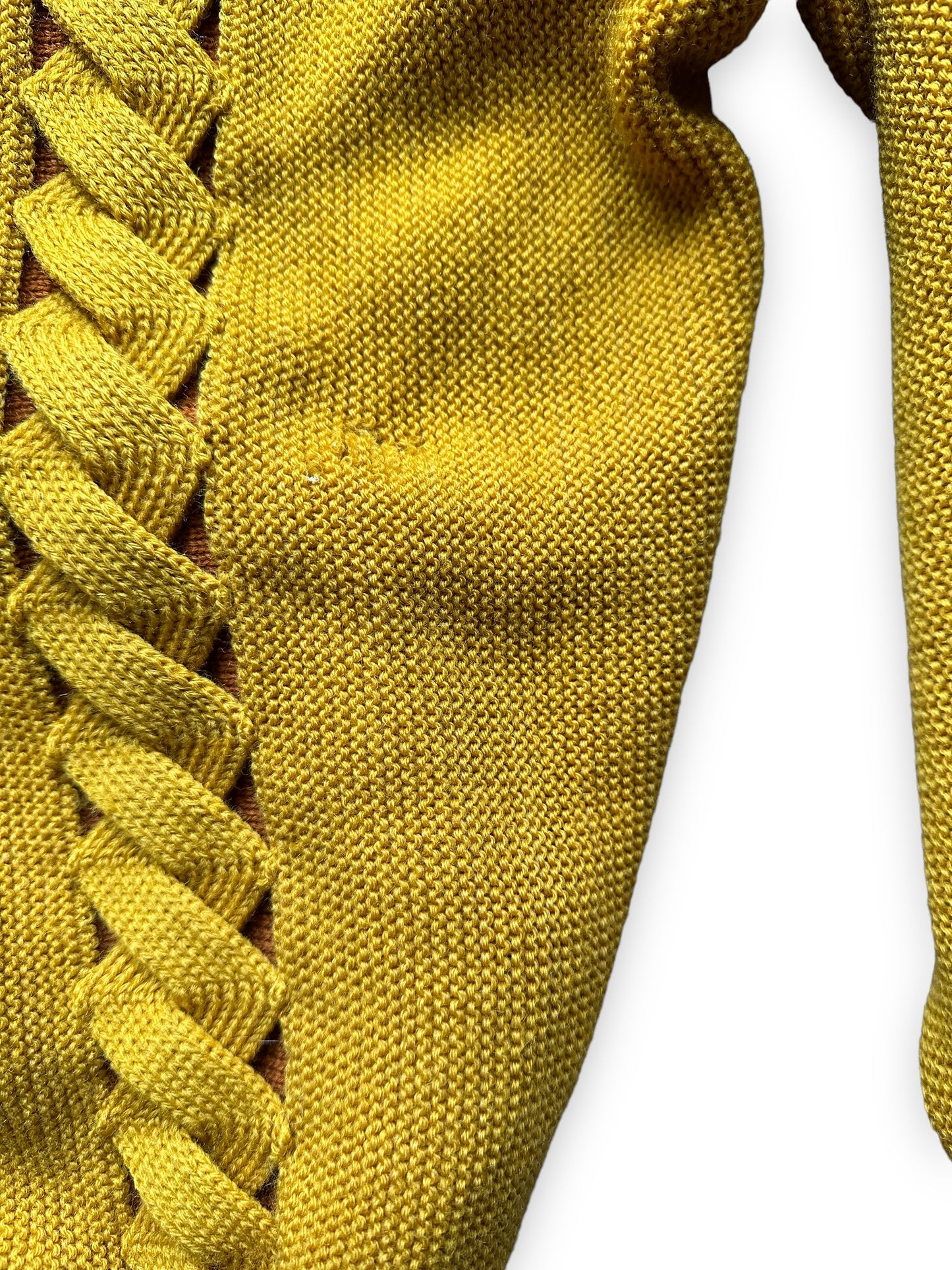 Small Hole on Front Left Side of Vintage Seattle Knitting Mills Golden Double Helix Wool Sweater SZ M | Vintage Cardigan Sweaters Seattle | Barn Owl Vintage Seattle