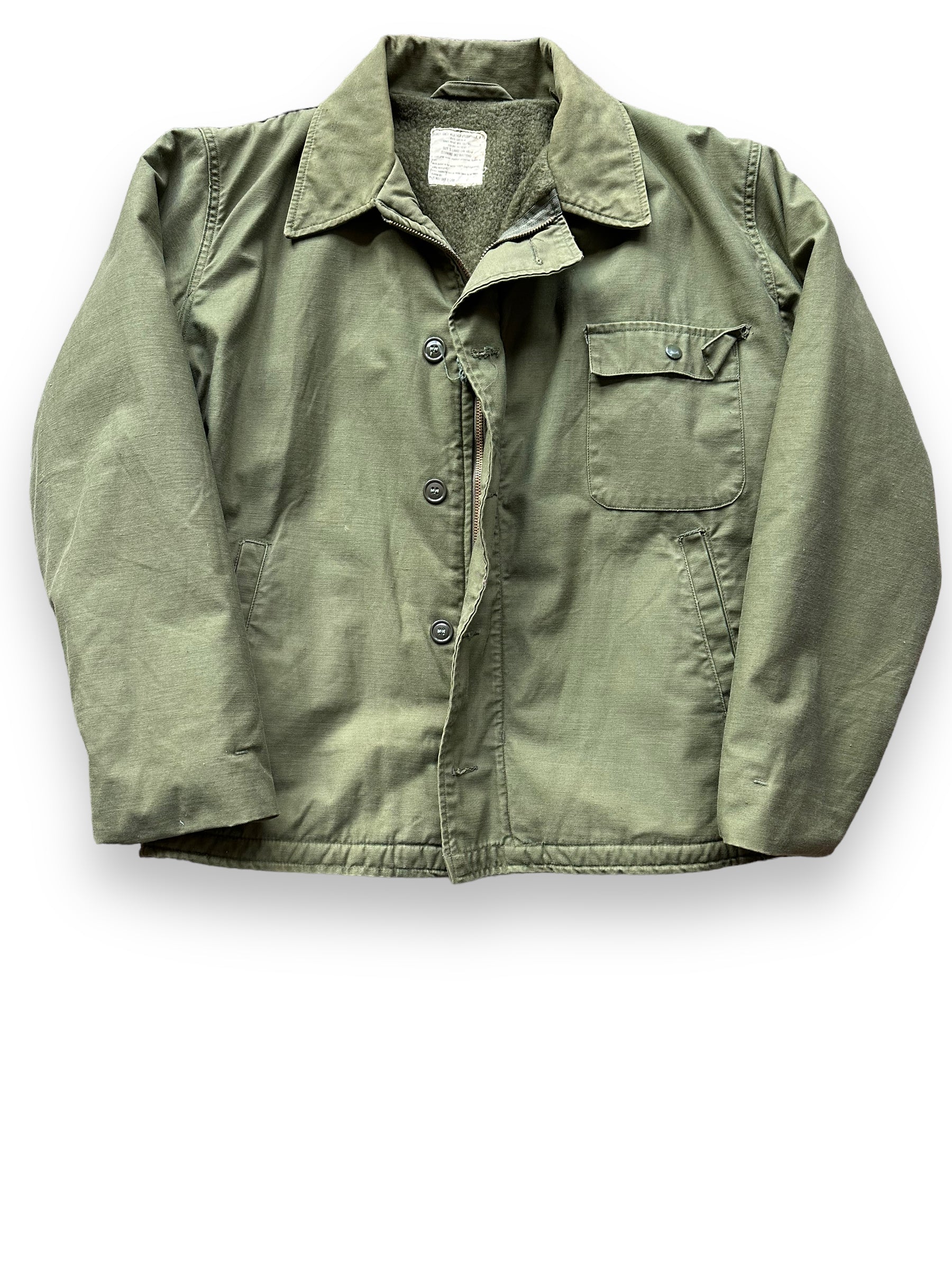 Front View of Vintage Viet Nam Era Cold Weather A-2 Jacket SZ XL | Vintage Military Jackets Seattle | Barn Owl Vintage Clothing Seattle