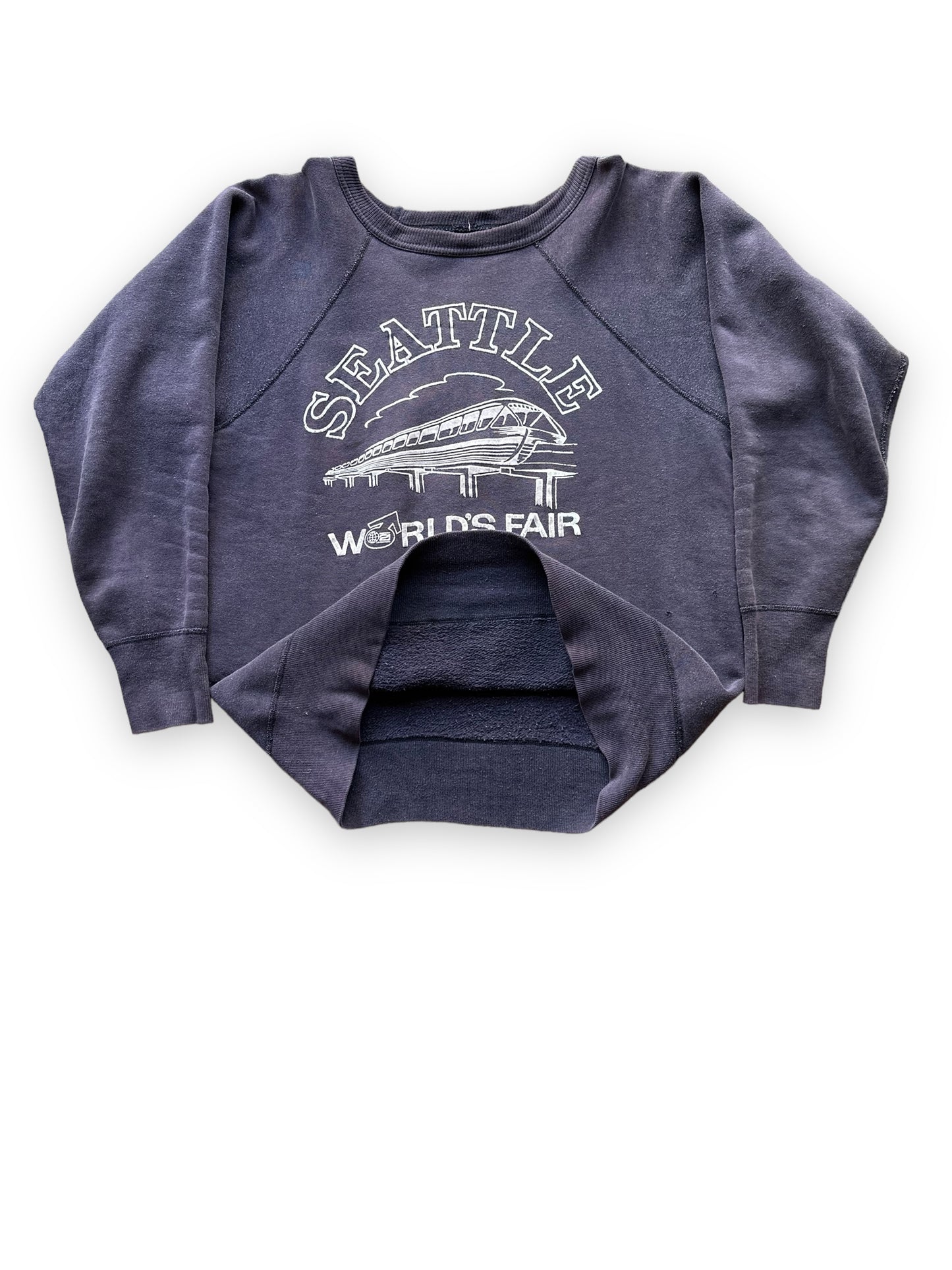 Interior Detail on Vintage Original Flocked Seattle World's Fair 1962 Navy Blue Crewneck | Vintage Sweatshirts Seattle | Barn Owl Vintage