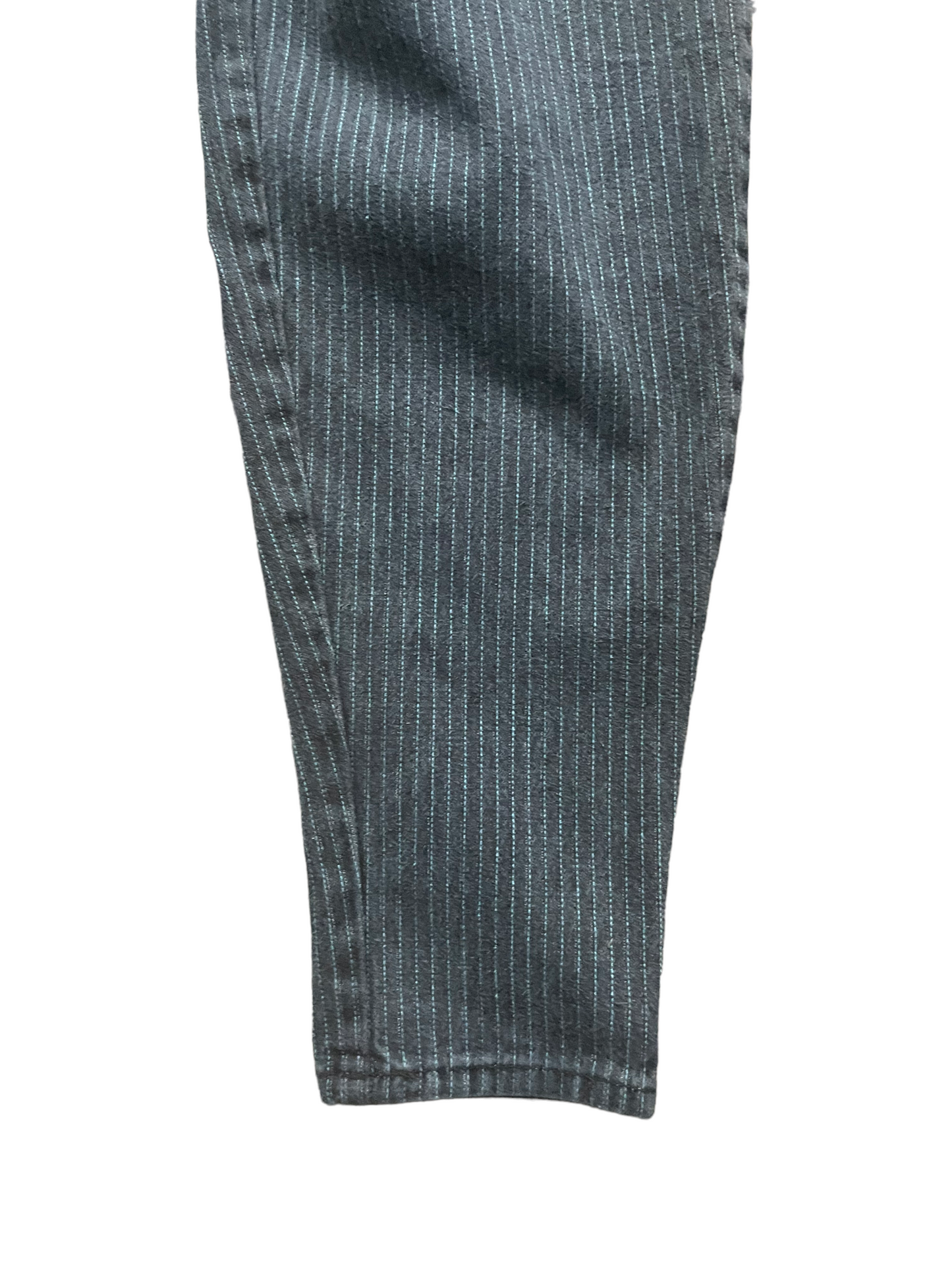 Close up of tapered leg Vintage 1980s Grey/Blue Pinstriped Jordache Jeans | Barn Owl Seattle | Vintage Ladies Jean and Pants