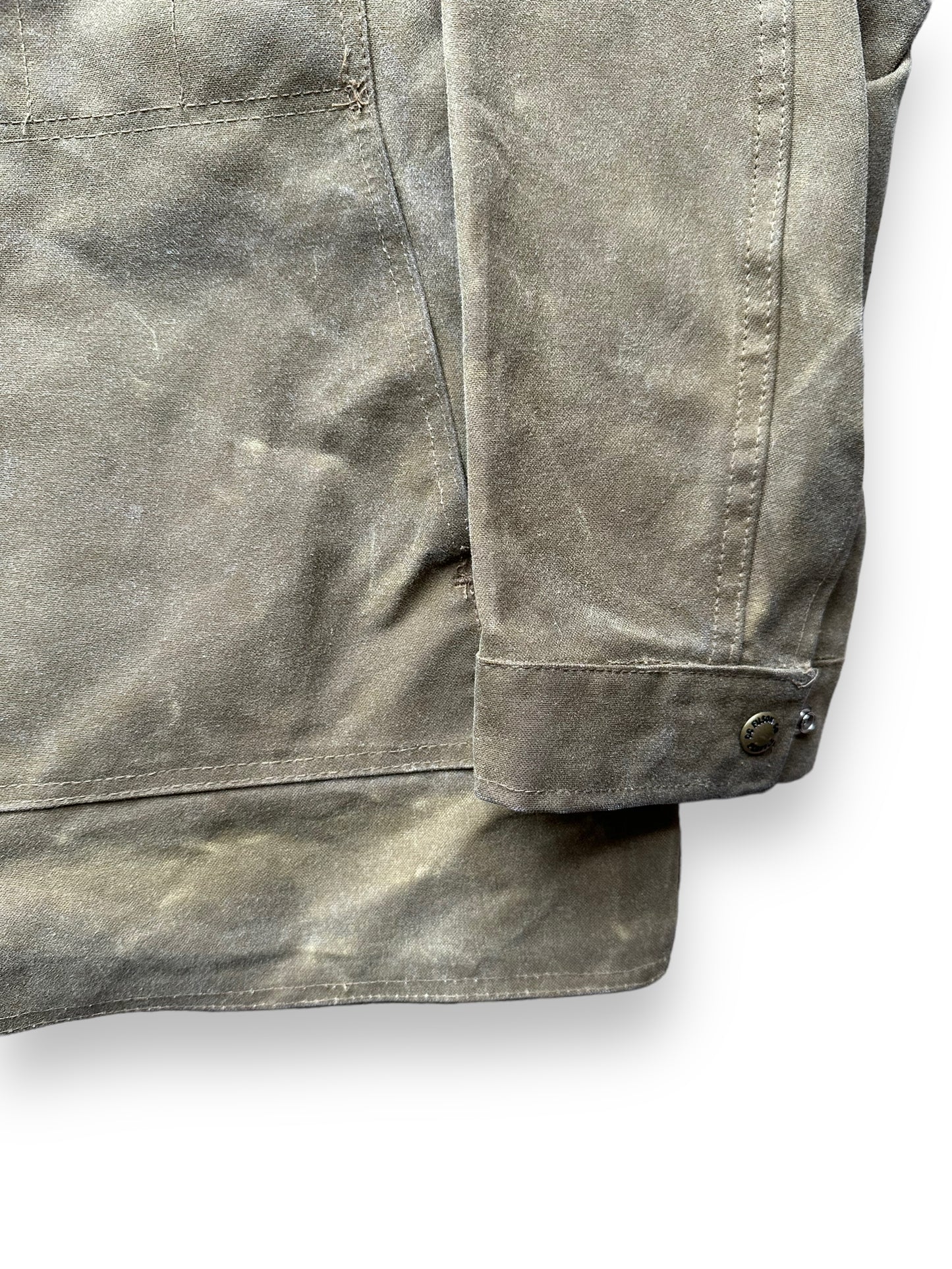 Left Cuff View on Filson Tin Cloth Jacket SZ XL | Barn Owl Vintage Goods | Filson Workwear Seattle