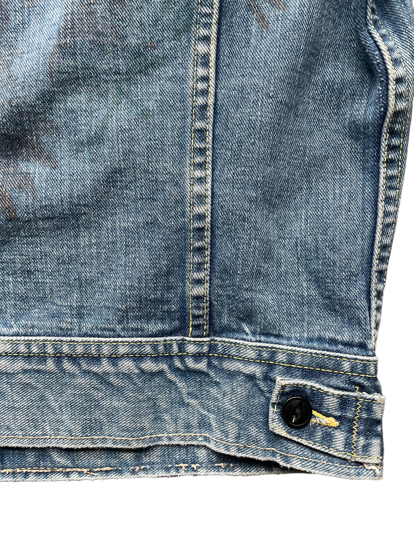 View of missing button Vintage Lee Jacket. Seattle Vintage Clothing.