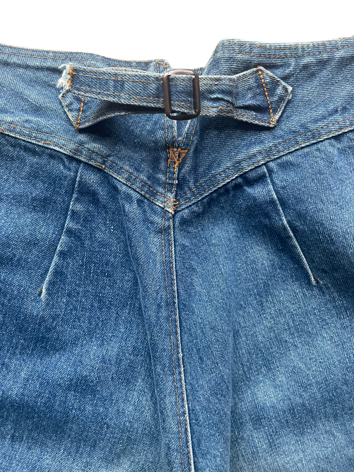 Close up of buckle back of Vintage 1970s Pulse By Aero Wide Leg Buckle Back Jeans | Barn Owl Seattle | Vintage Buckle Back Jeans