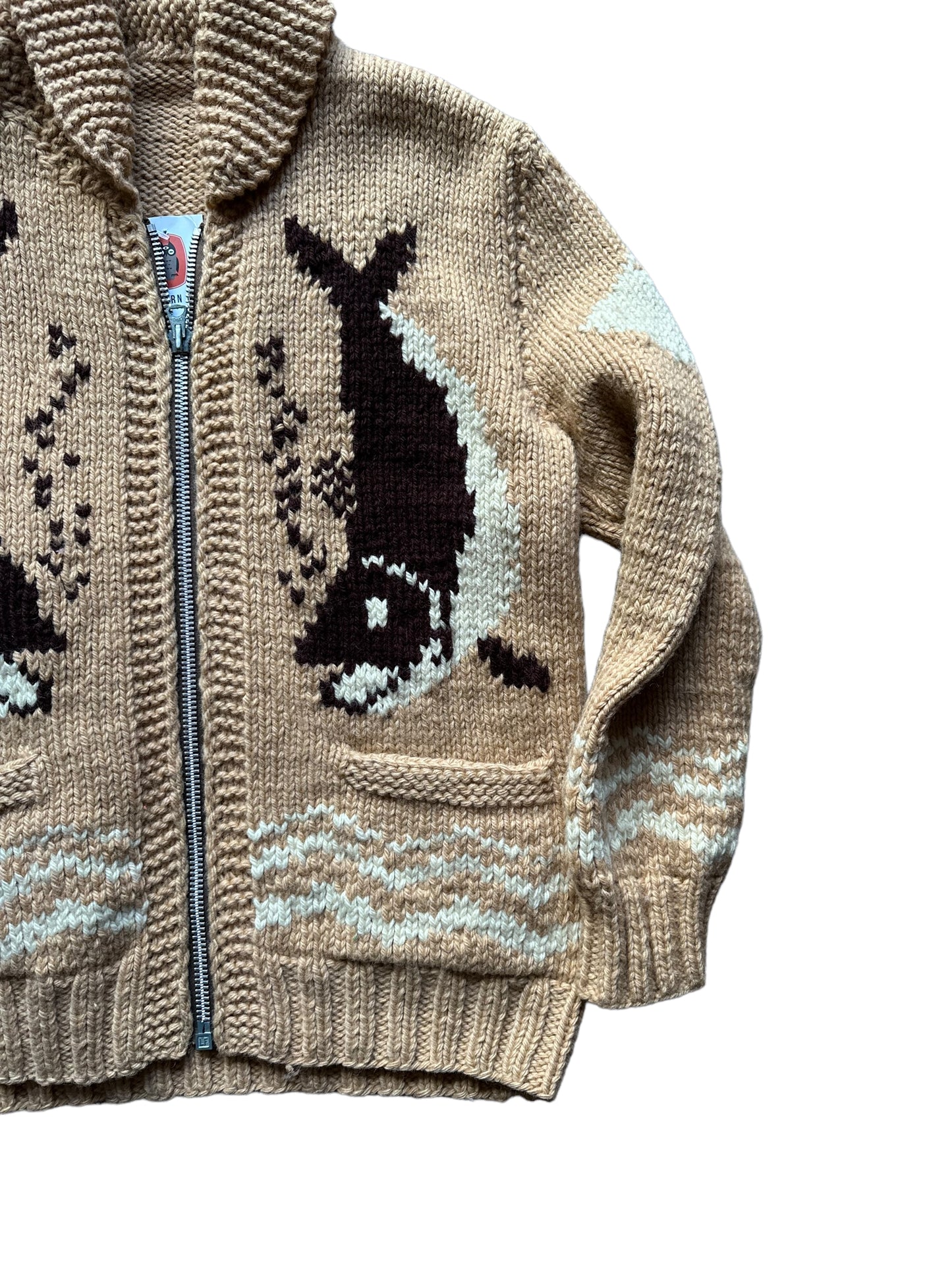Vintage Wool Cowichan Style Salmon Sweater | Seattle Vintage Clothing |. Barn Owl Vintage Seattle