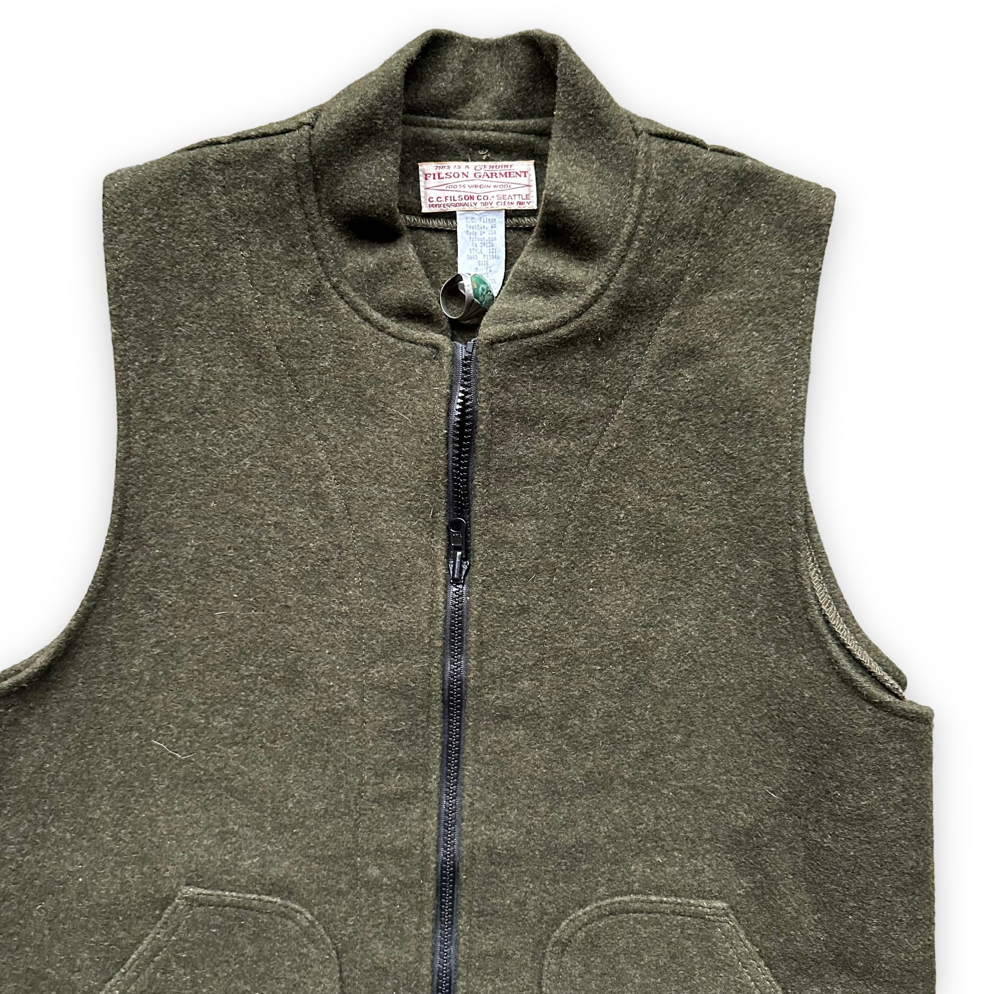 Upper Front View of Filson Forest Green Mackinaw Wool Liner SZ M |  Vintage Filson Workwear Seattle | Barn Owl Vintage