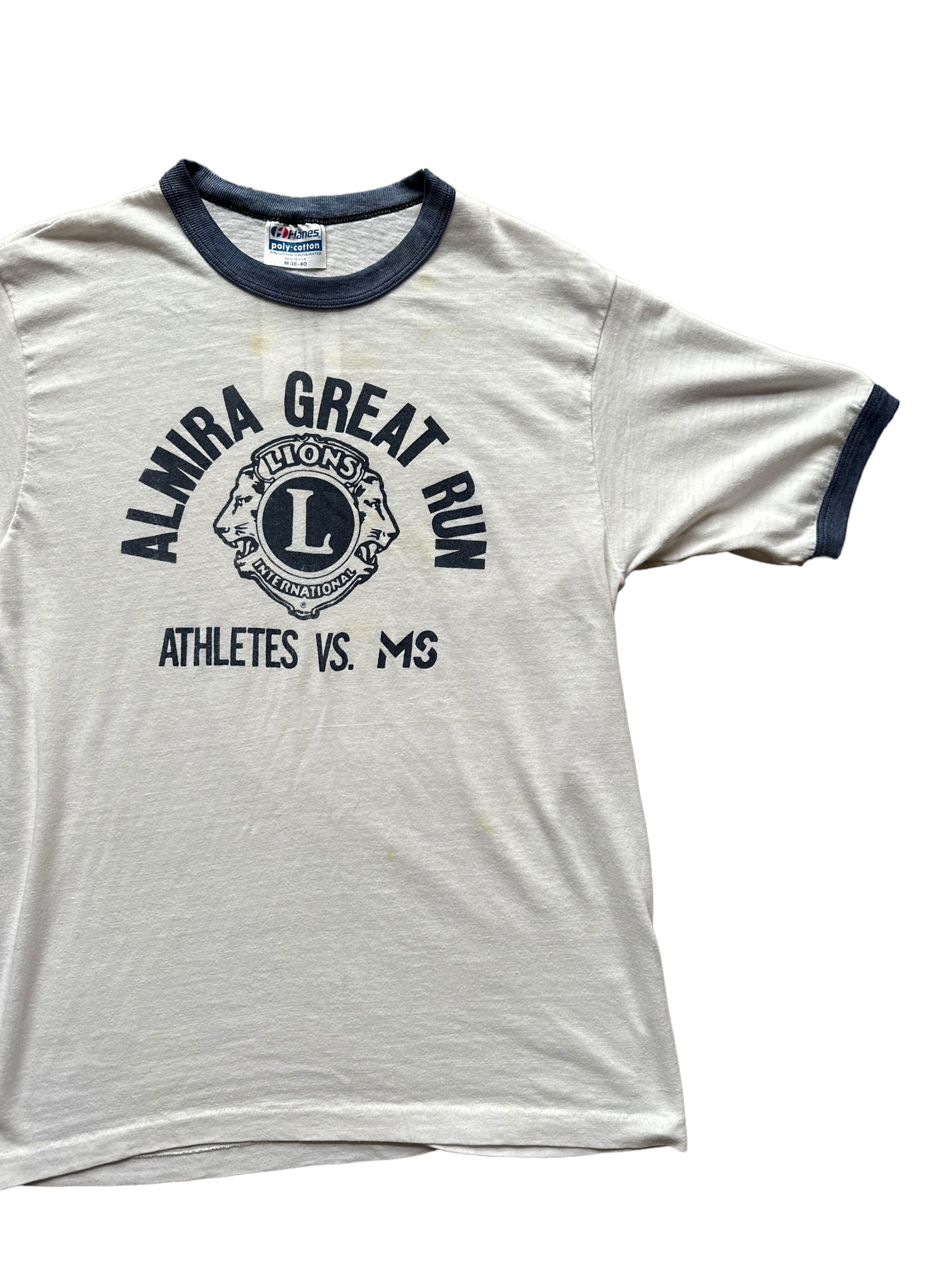 Left Front View on Vintage Almira Great Run Ringer Tee |  Vintage Ringer Tee Seattle | Barn Owl Vintage Seattle