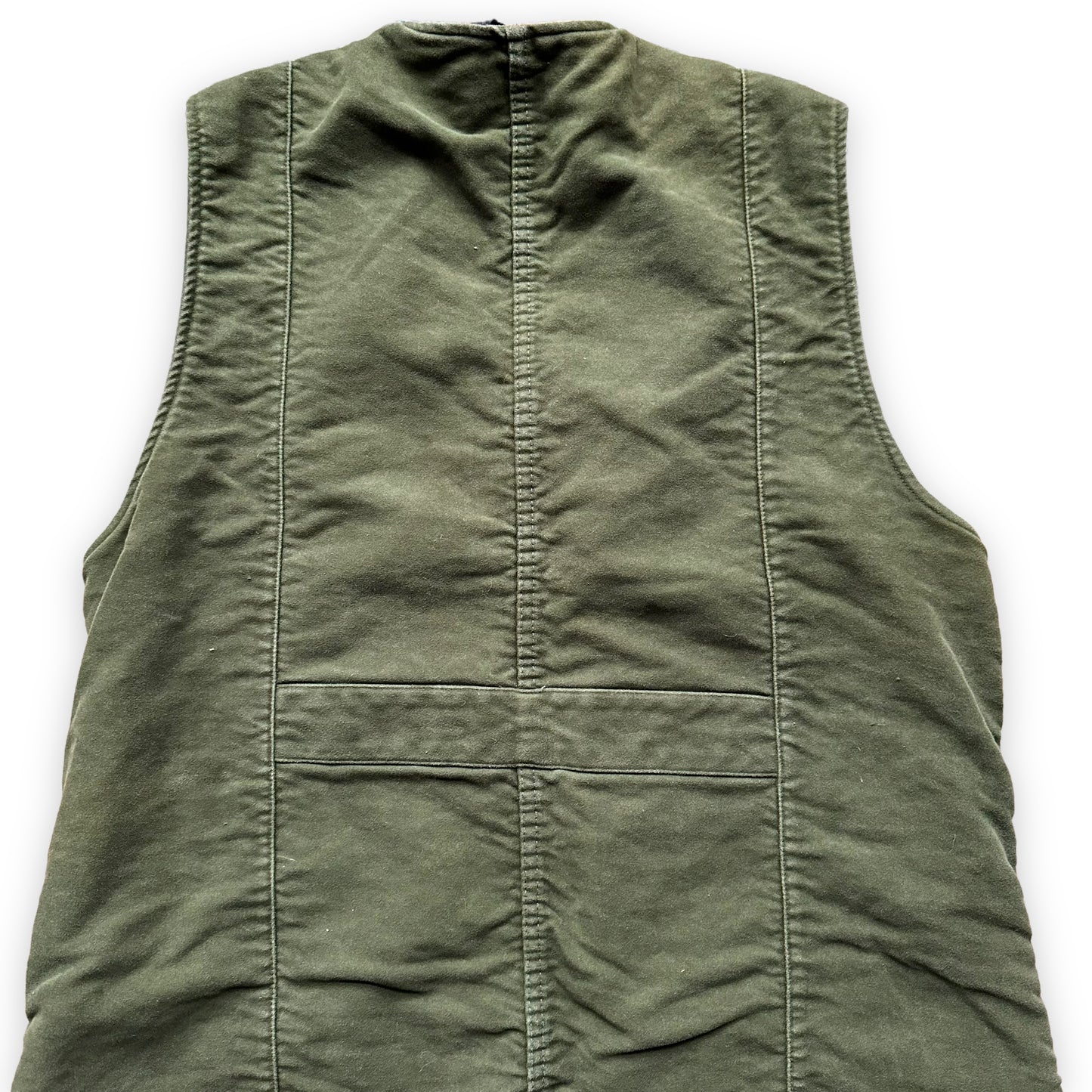 Upper Rear View of Filson Flannel Lined Moleskin Vest SZ M | Barn Owl Vintage Goods | Vintage Filson Workwear Seattle