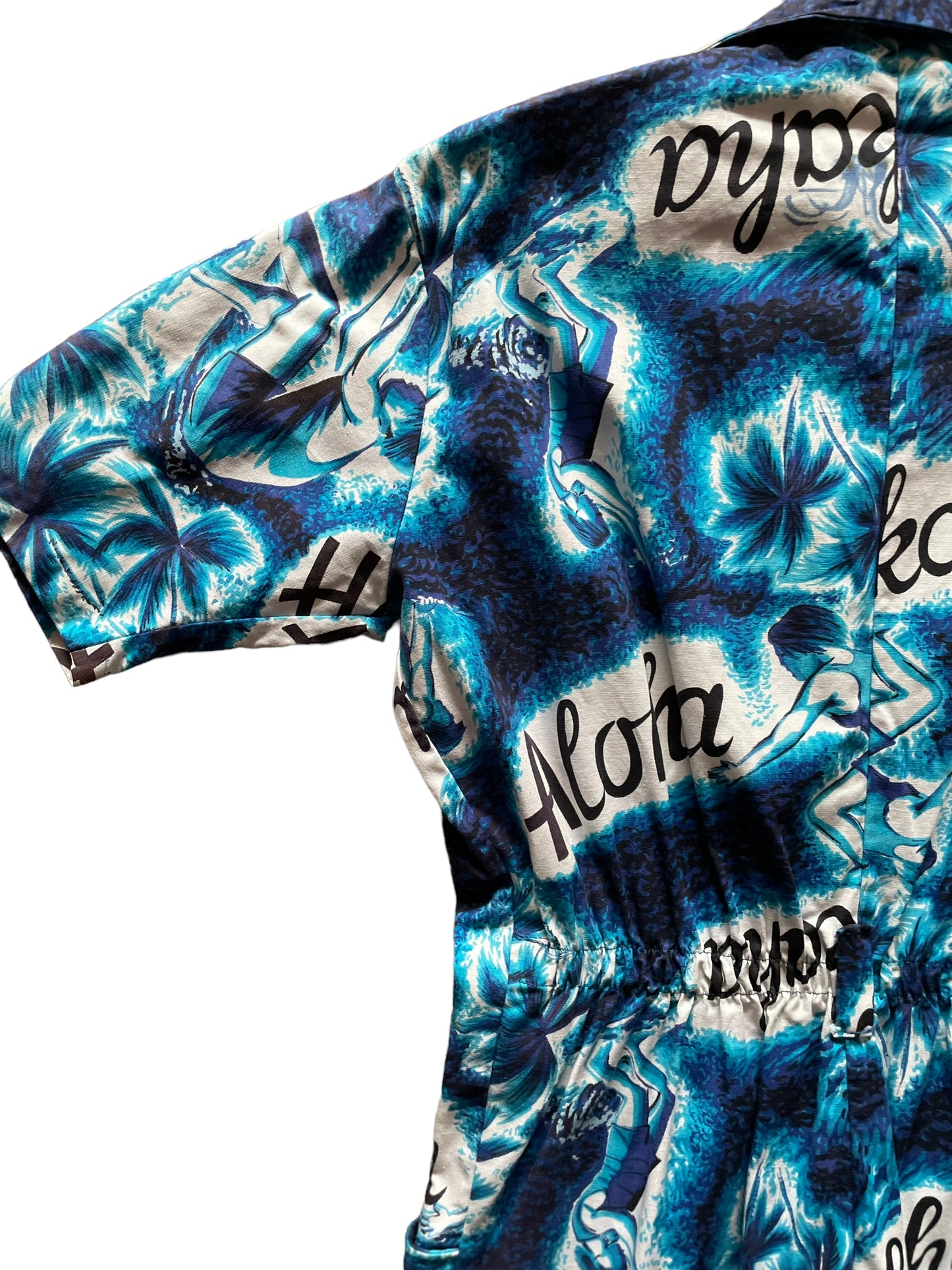 Left side top back view of Vintage 1950s Mr. Kailua Hawaiian Jumpsuit SZ M-L