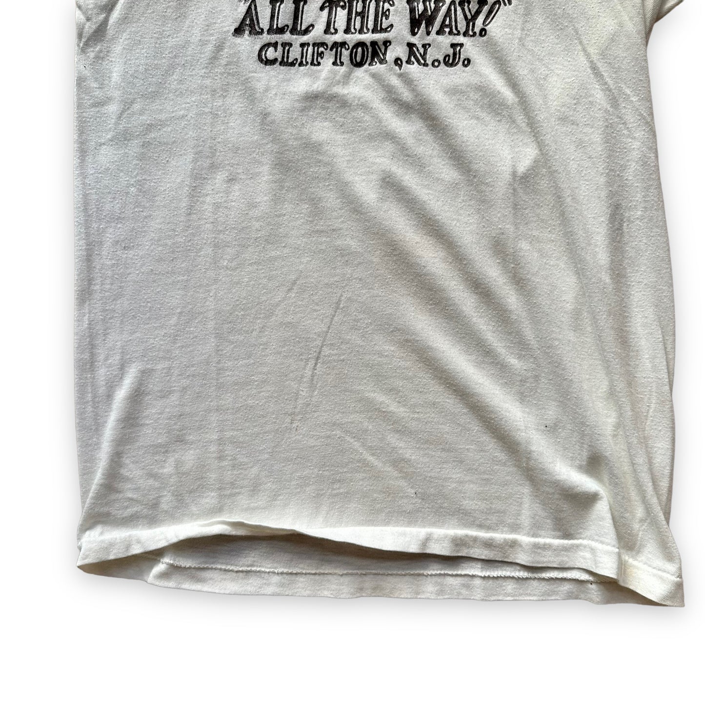 Lower Front View on Vintage Hot Grill "All The Way" Clifton NJ Hot Dog Tee SZ M | Vintage Single Stitch T-Shirt | Barn Owl Vintage Seattle